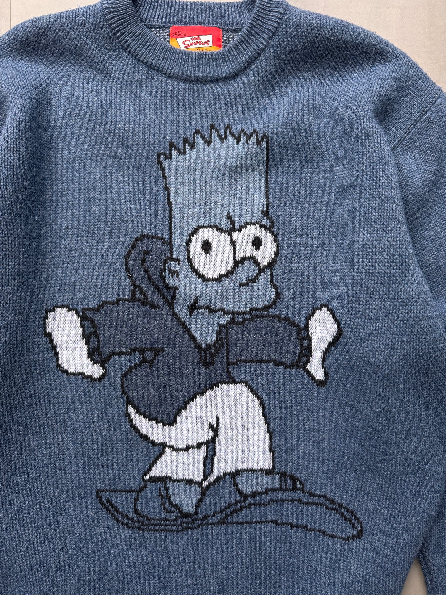 VINTAGE BART SIMPSON BLUE KNIT SWEATER - LARGE