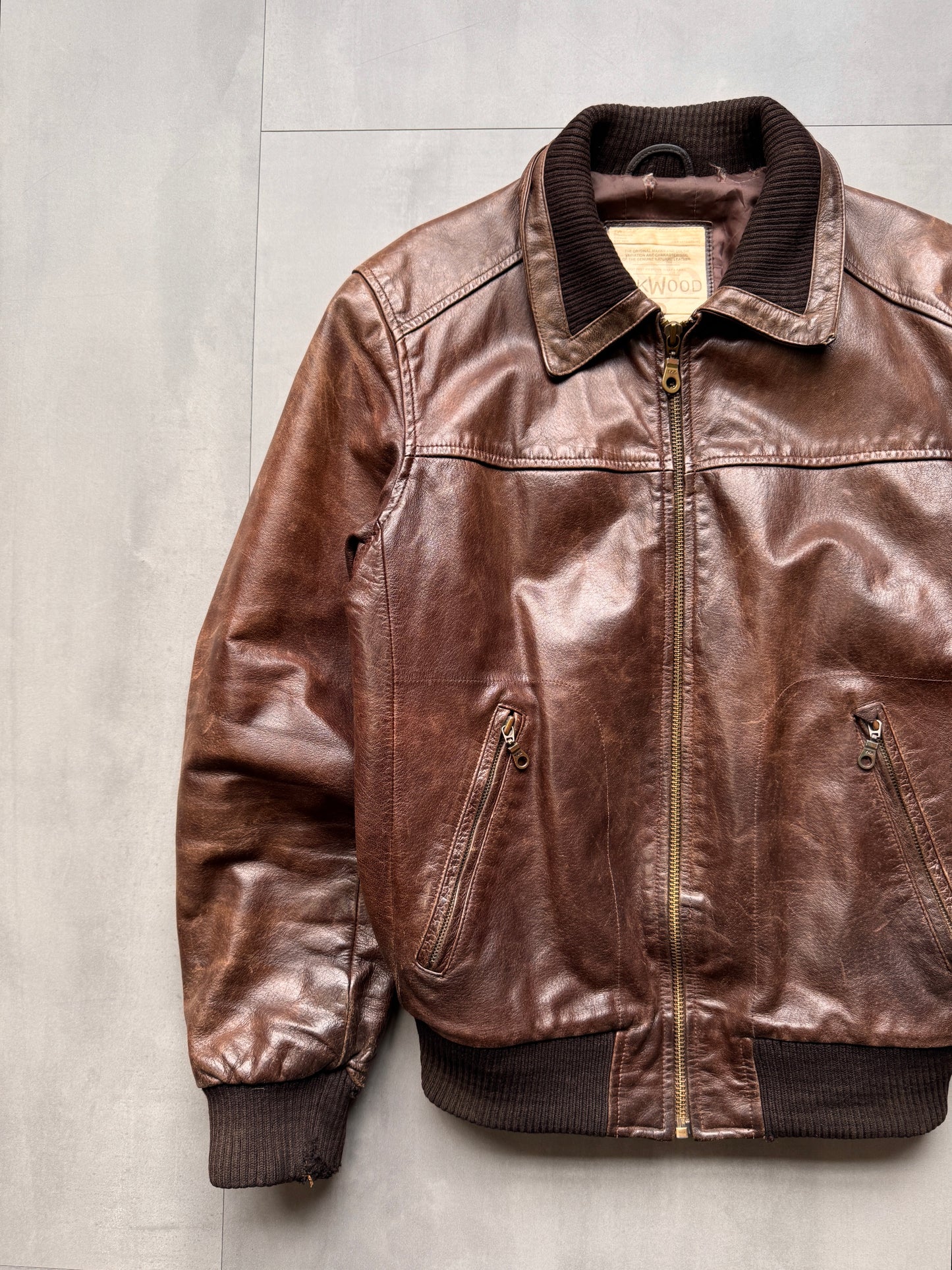 VINTAGE OAKWOOD BROWN LEATHER JACKET - MEDIUM