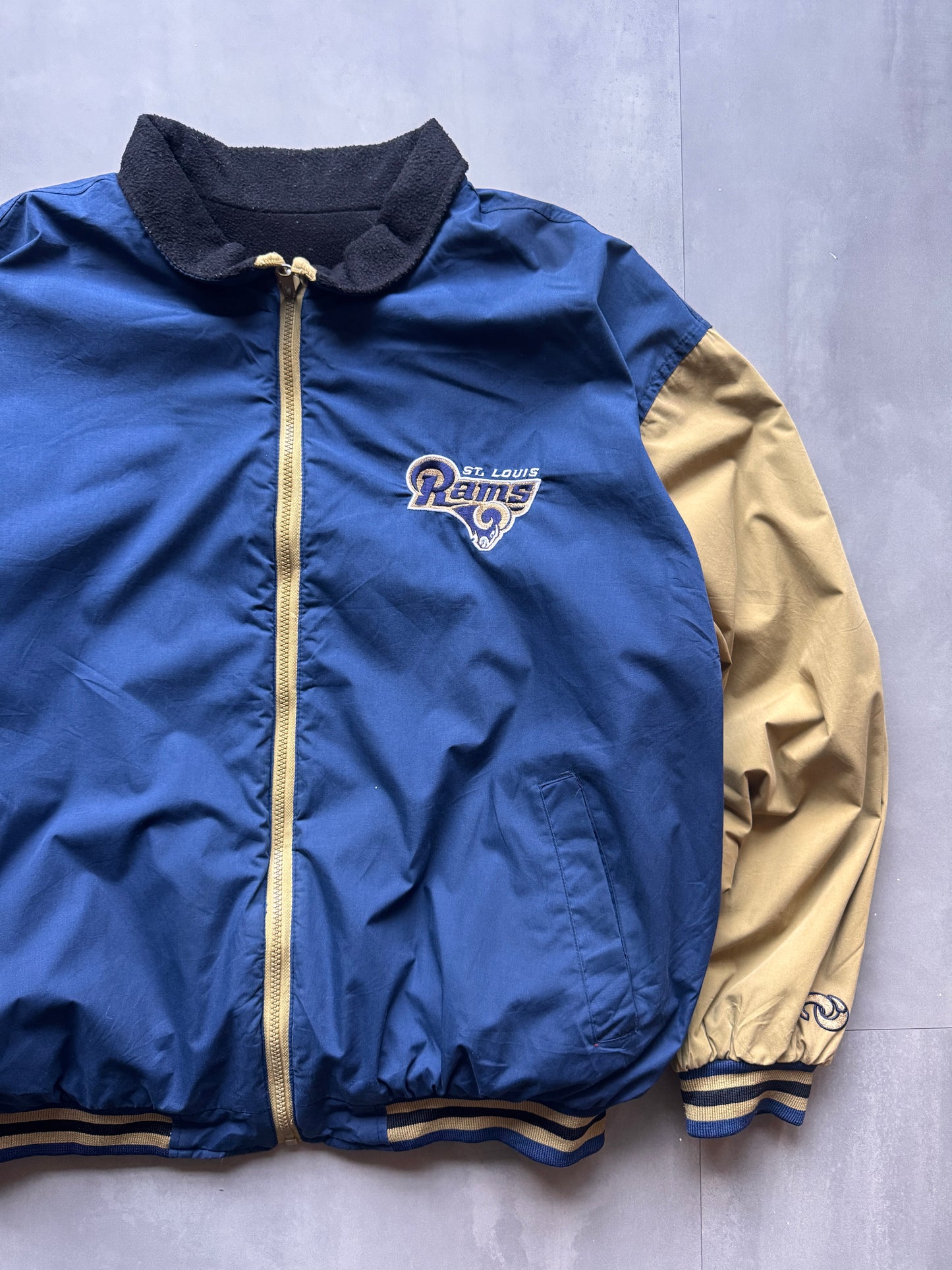 VINTAGE NFL LA RAMS REVERSIBLE FLEECE LINED JACKET - L