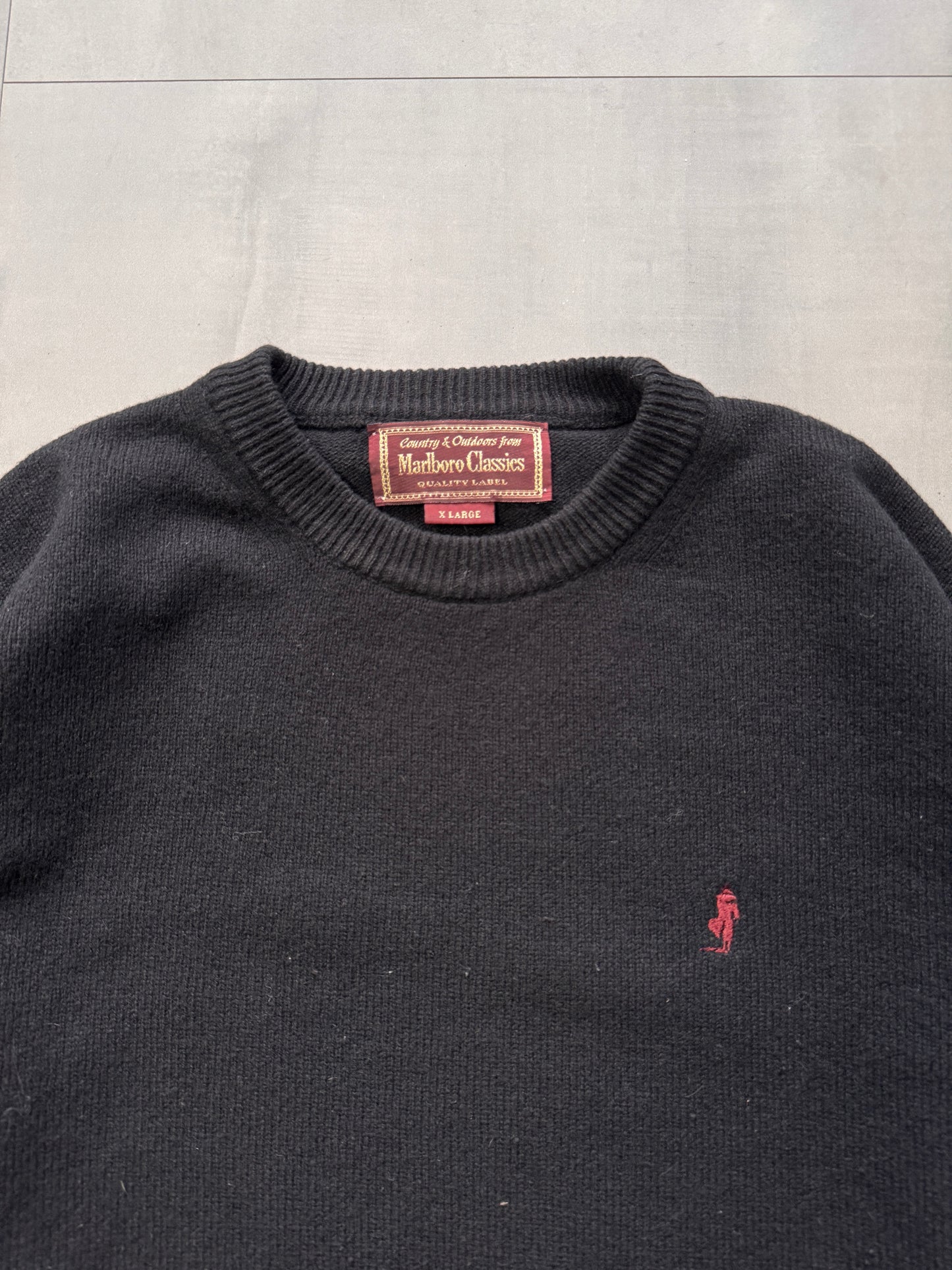 VINTAGE MARLBORO CLASSICS BLACK KNIT SWEATER - LARGE