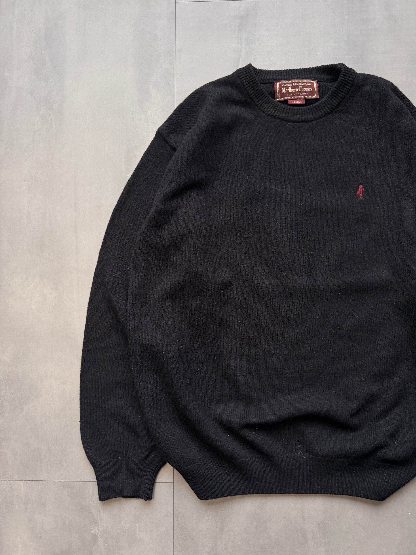 VINTAGE MARLBORO CLASSICS BLACK KNIT SWEATER - LARGE