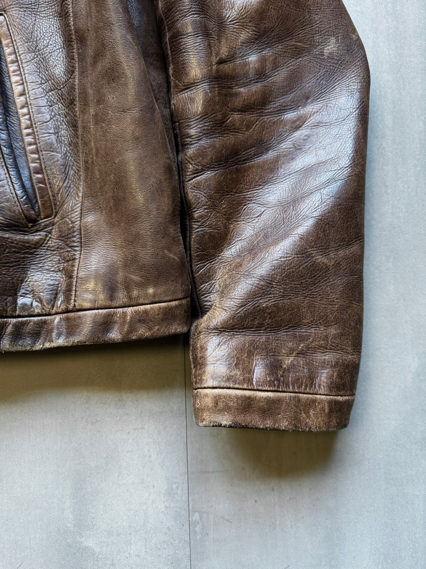 VINTAGE BROWN AGED LEATHER JACKET - MEDIUM