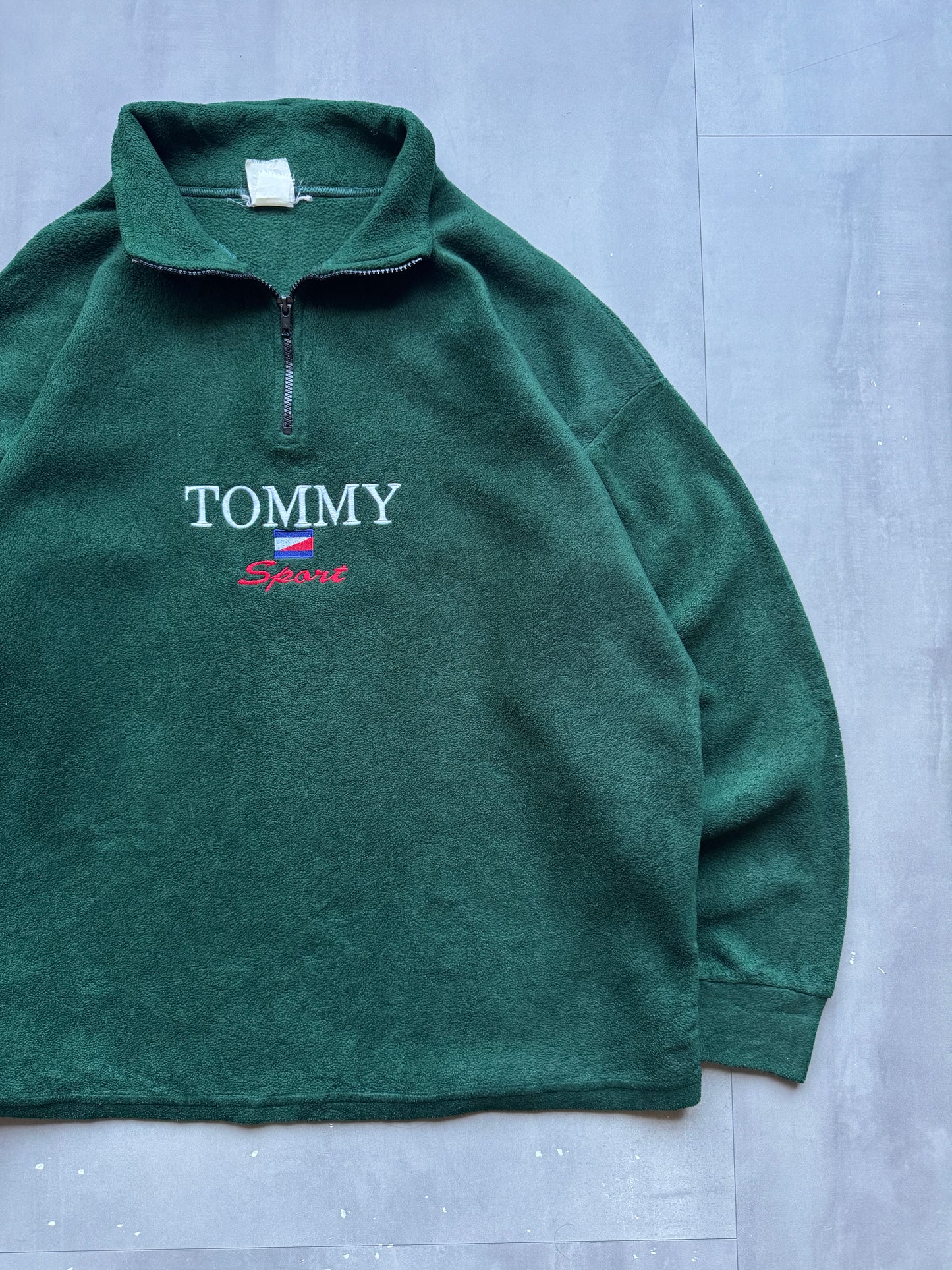 VINTAGE TOMMY HILFIGER SPORT 90s GREEN FLEECE SWEATER - XL