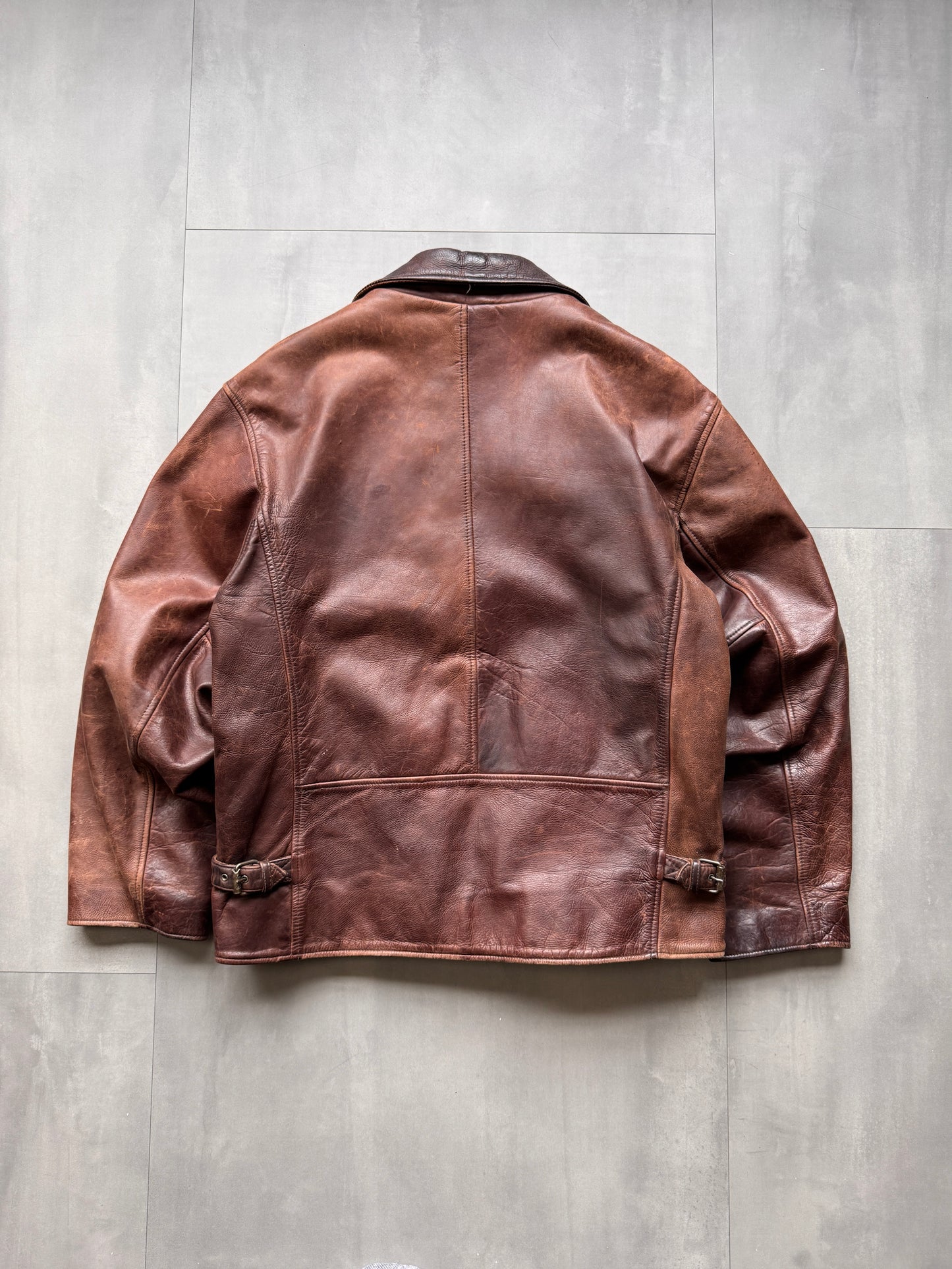 VINTAGE REDSKINS BROWN AGED LEATHER JACKET - XLARGE