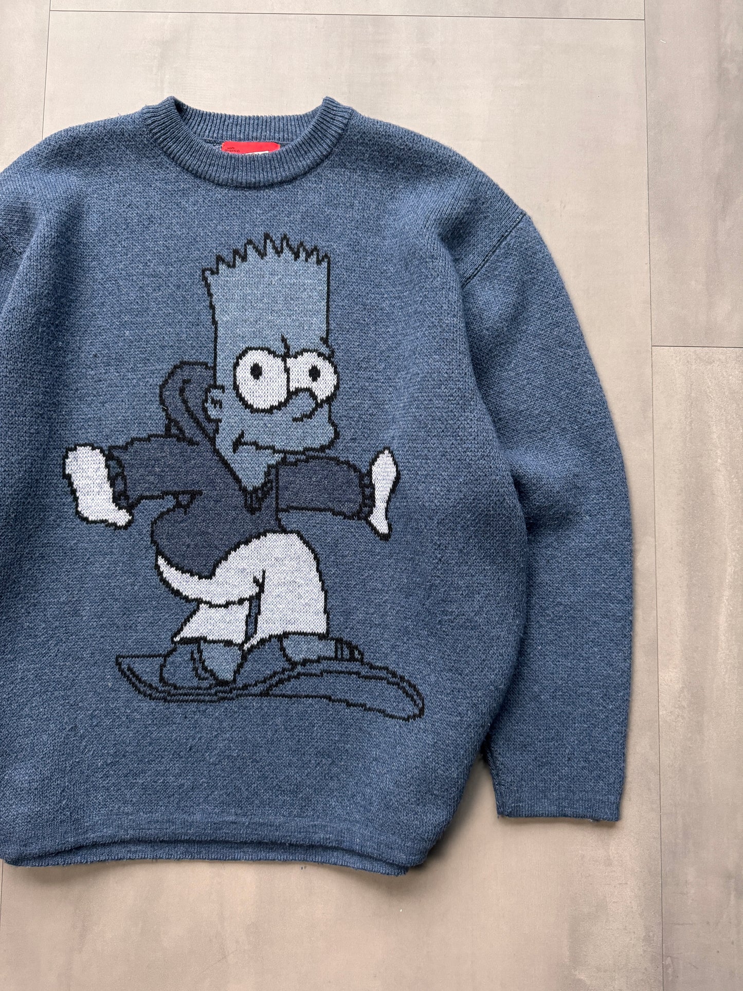VINTAGE BART SIMPSON BLUE KNIT SWEATER - LARGE