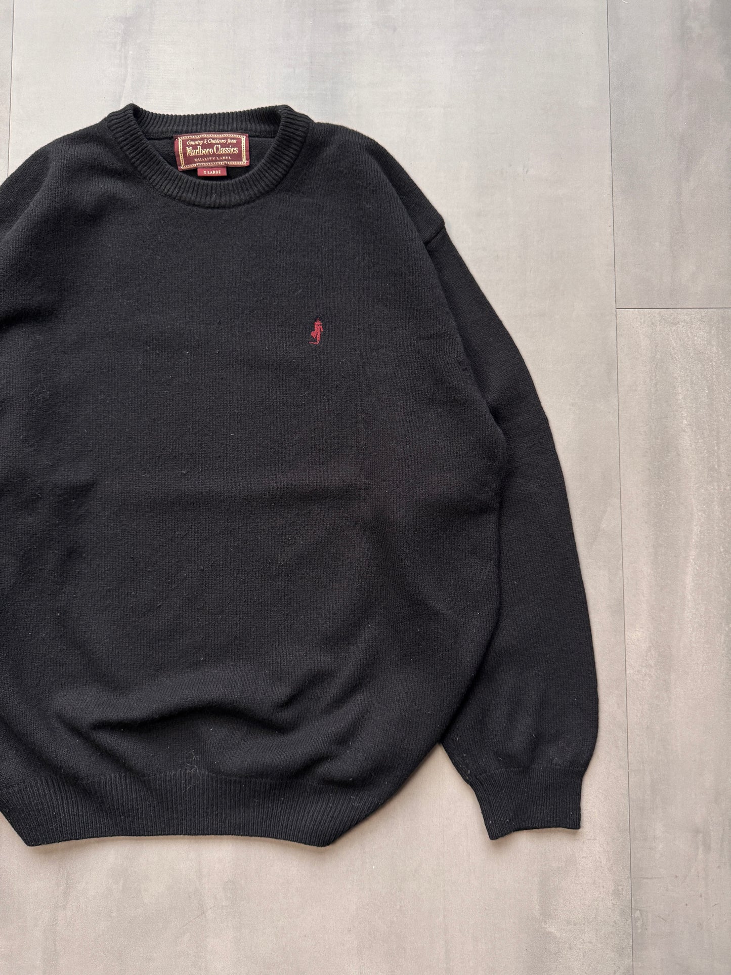 VINTAGE MARLBORO CLASSICS BLACK KNIT SWEATER - LARGE