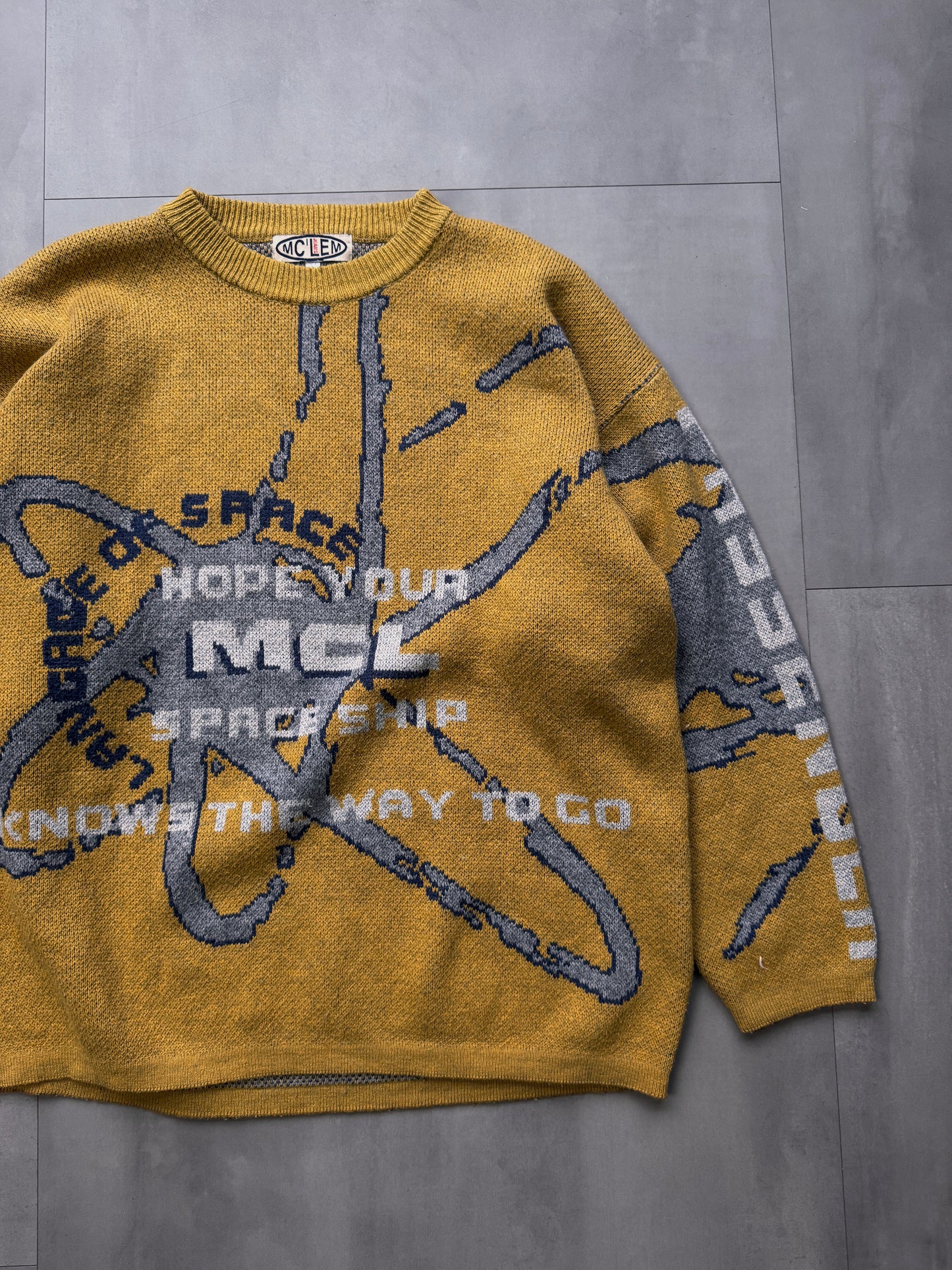 VINTAGE MC LEM YELLOW KNIT SWEATER - LARGE