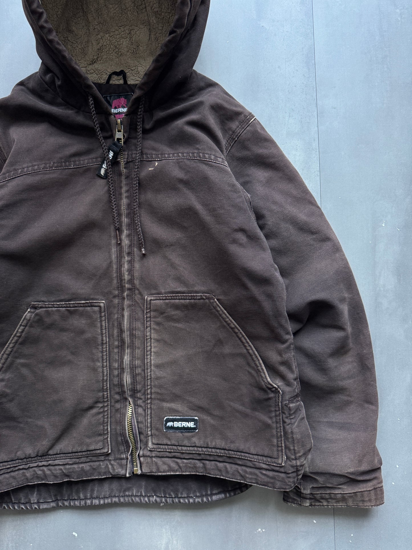 VINTAGE BERNE DARK BROWN SHERPA LINED ACTIVE JACKET - S