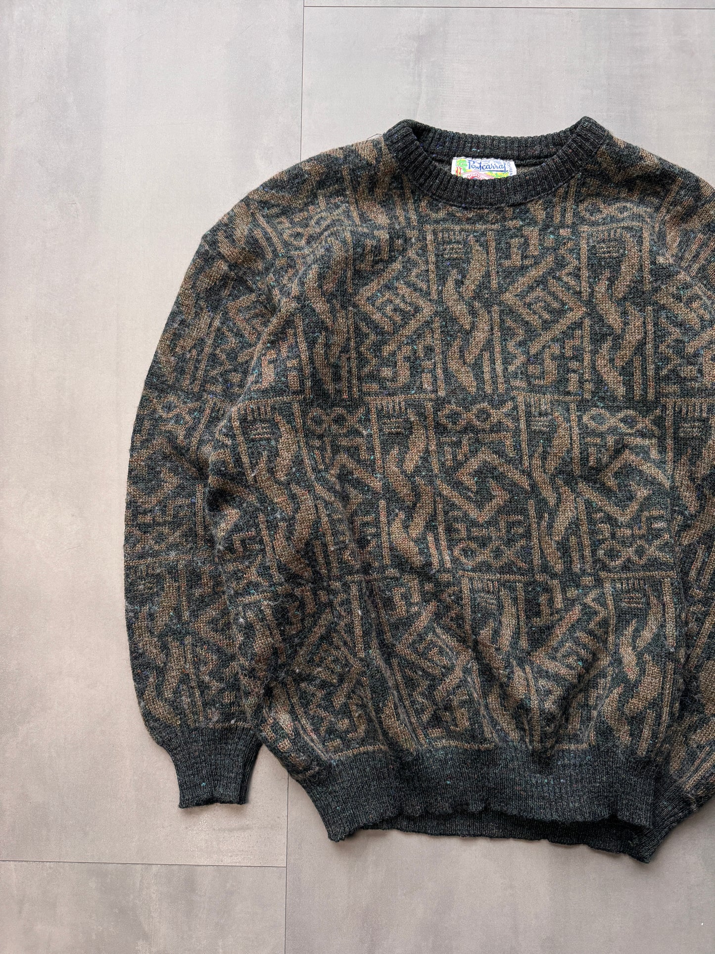 VINTAGE DARK GREEN/BROWN KNIT SWEATER - LARGE