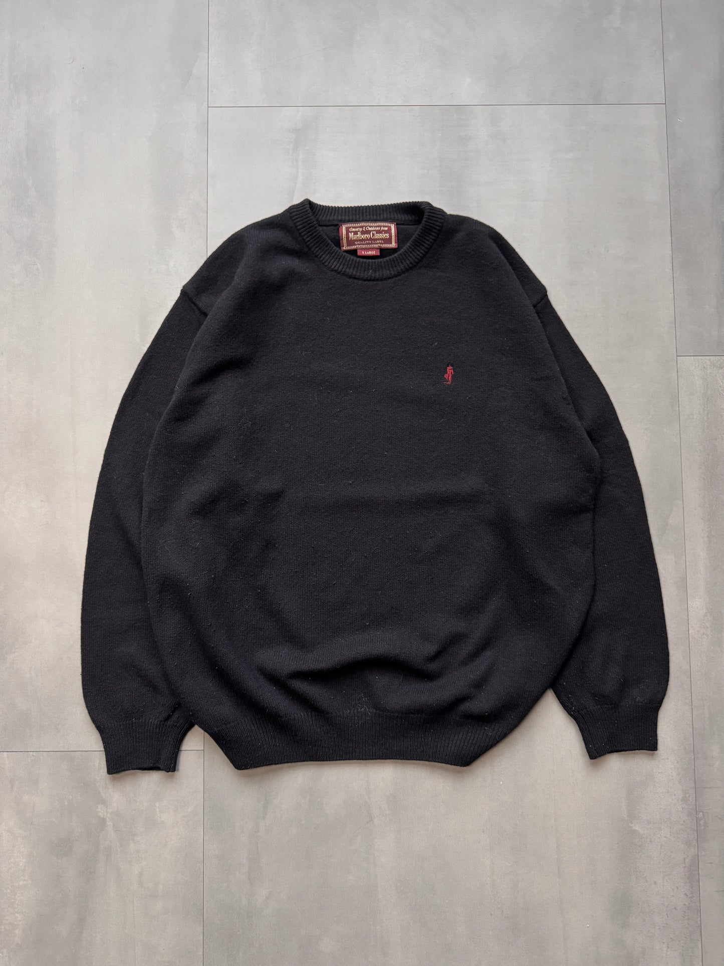 VINTAGE MARLBORO CLASSICS BLACK KNIT SWEATER - LARGE
