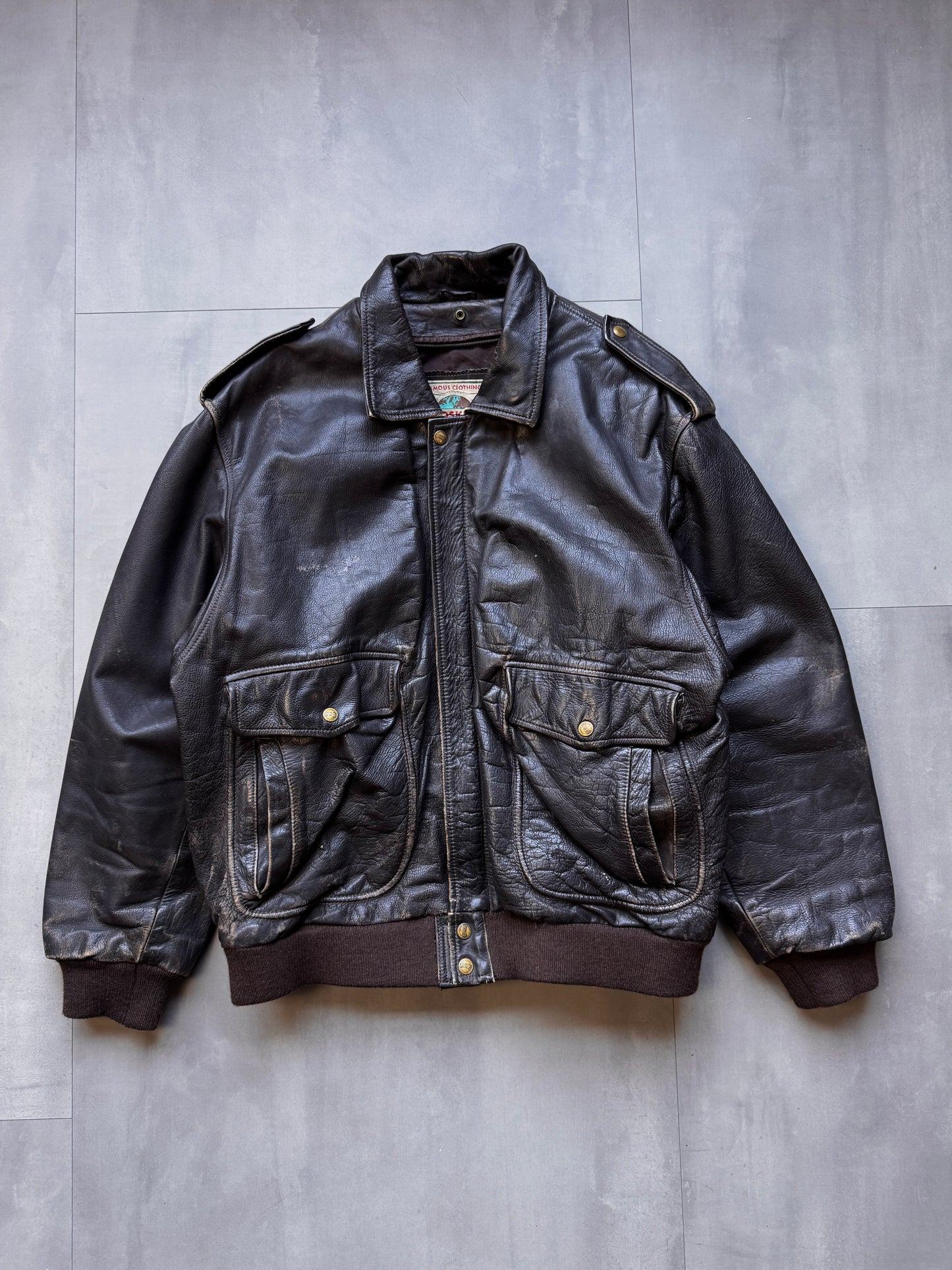 VINTAGE REDSKINS BLACK AGED LEATHER JACKET - XLARGE