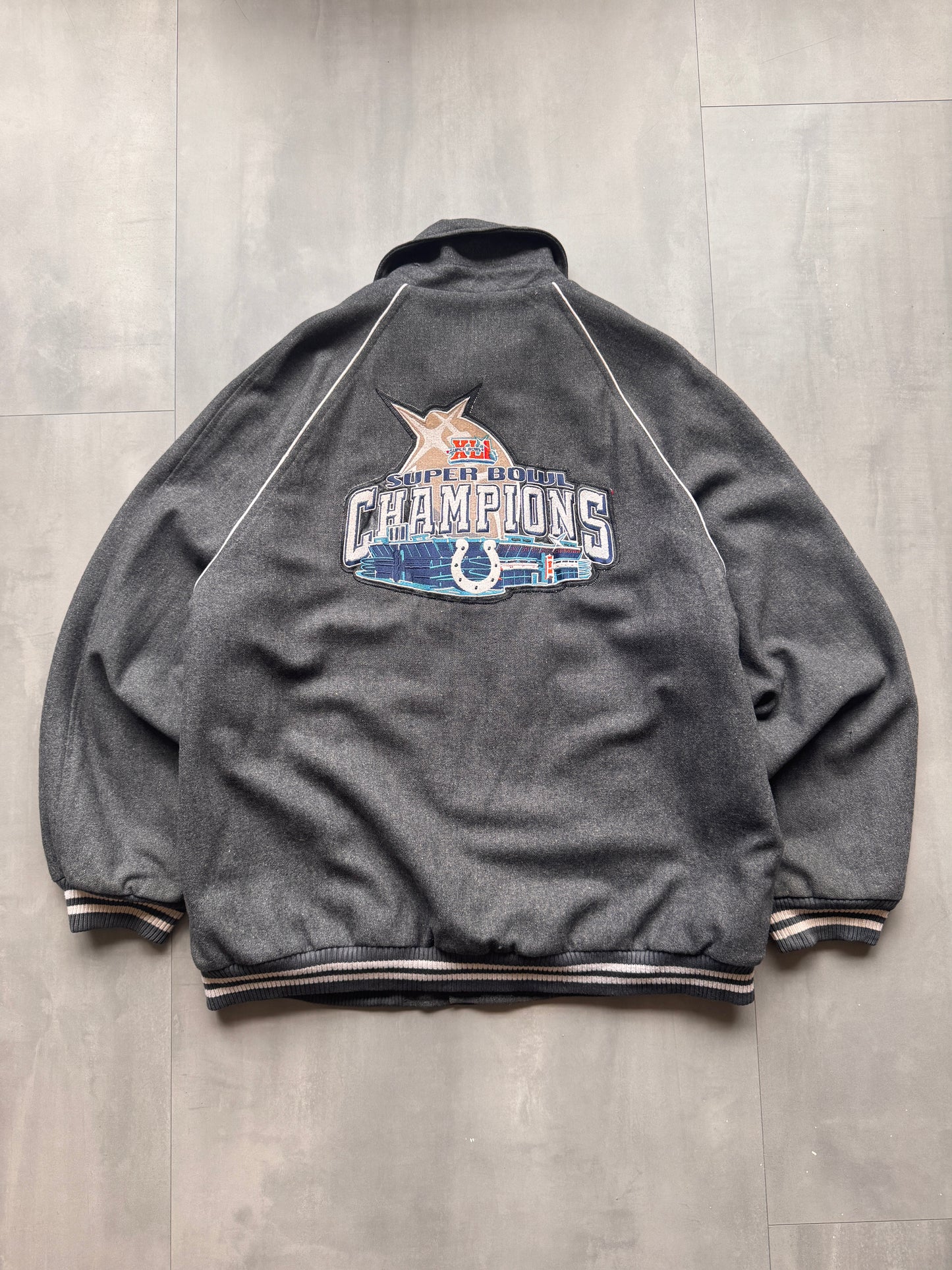 VINTAGE NFL INDIANAPOLIS COLTS GREY WOOL VARSITY JACKET - XXL