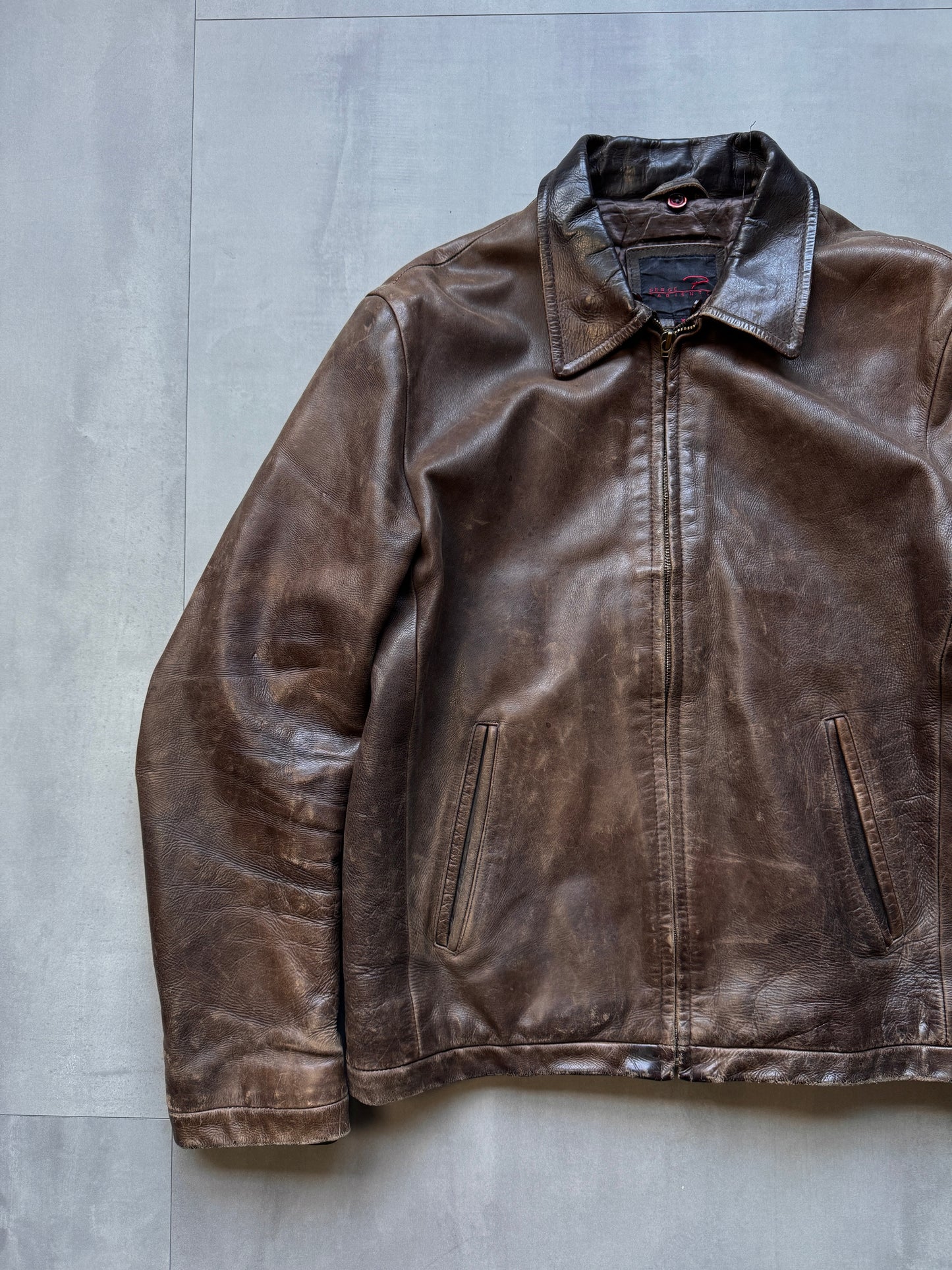 VINTAGE BROWN AGED LEATHER JACKET - MEDIUM