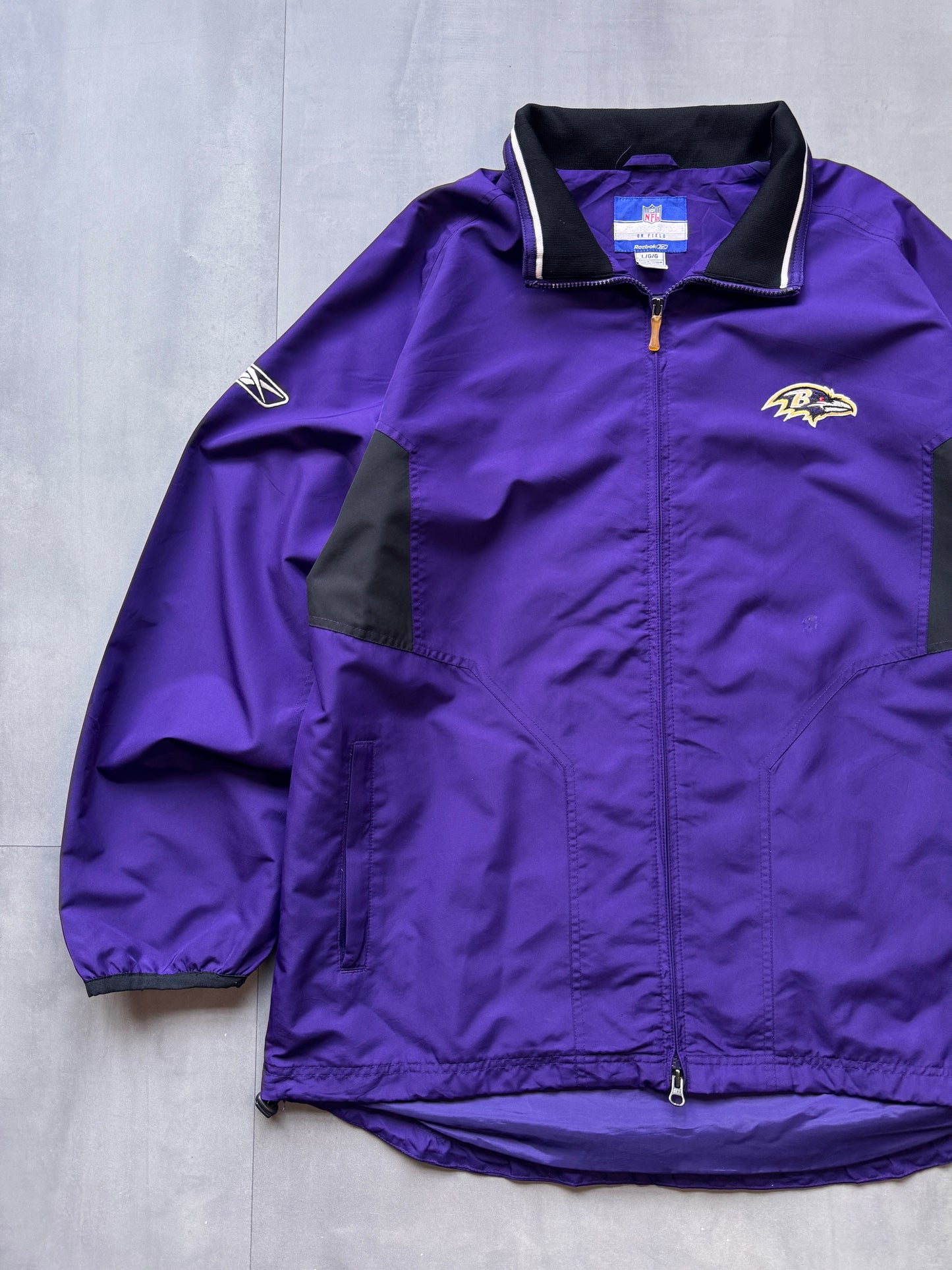 VINTAGE NFL REEBOK BALTIMORE RAVENS PURPLE TRACK JACKET - L