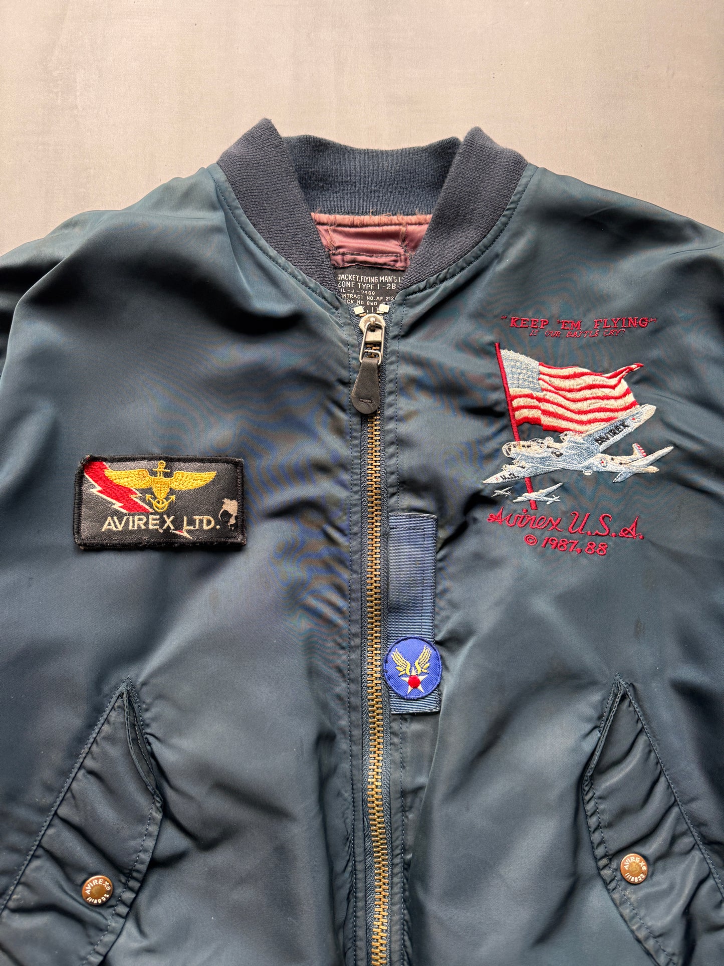 VINTAGE AVIREX LTD. NAVY M1 BOMBER JACKET - LARGE