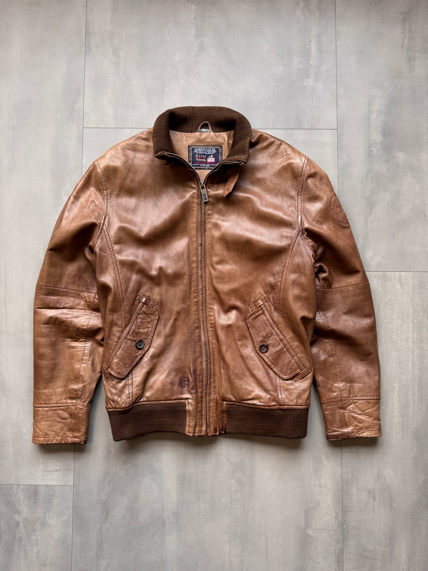 VINTAGE RIVERWOOD BROWN LEATHER JACKET - LARGE