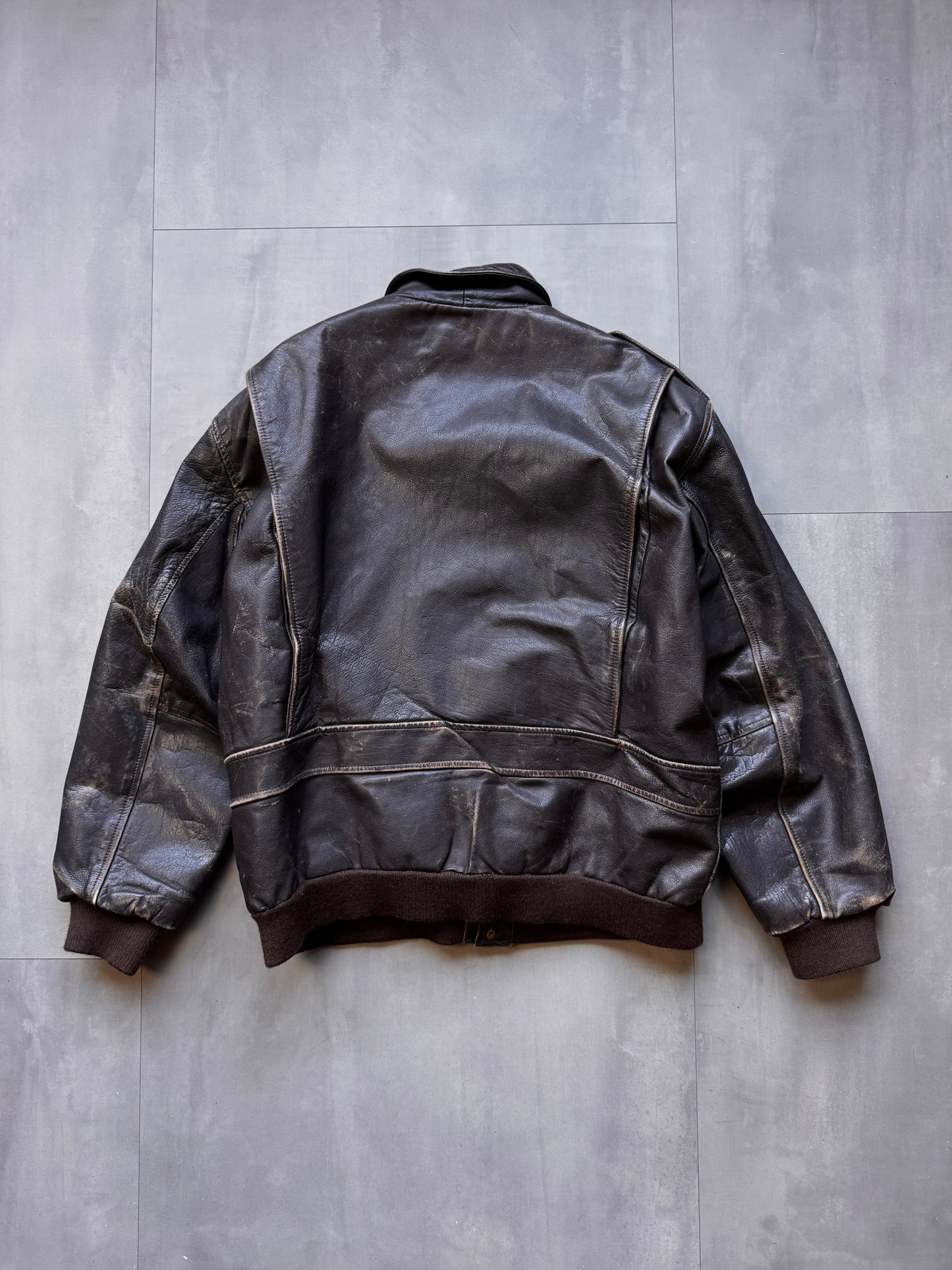 VINTAGE REDSKINS BLACK AGED LEATHER JACKET - XLARGE