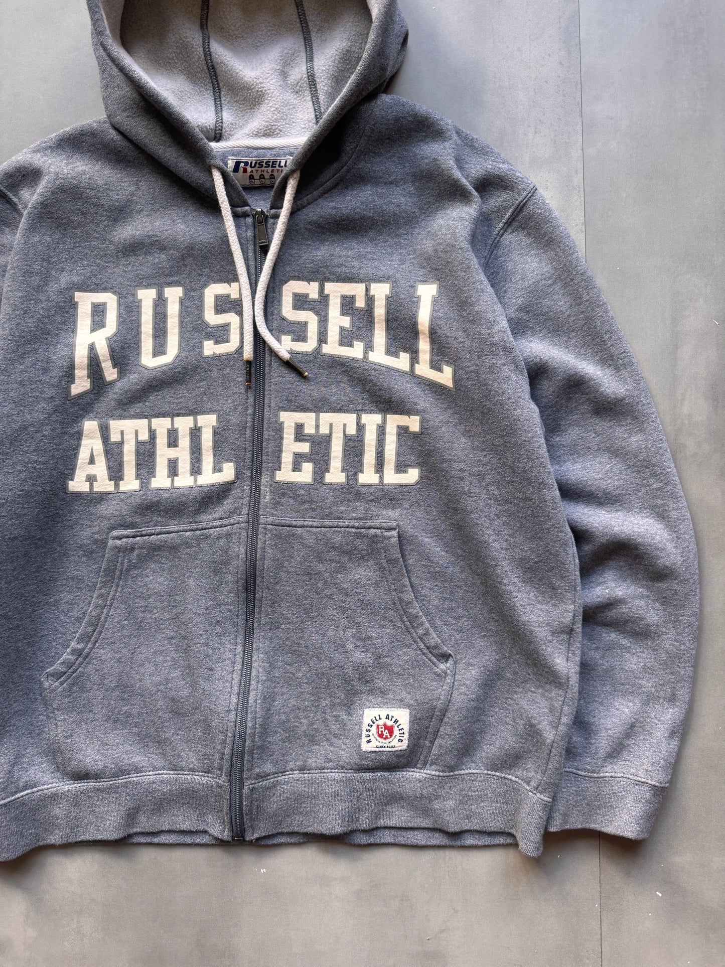 VINTAGE RUSSELL ATHLETIC GREY ZIP UP HOODIE - L