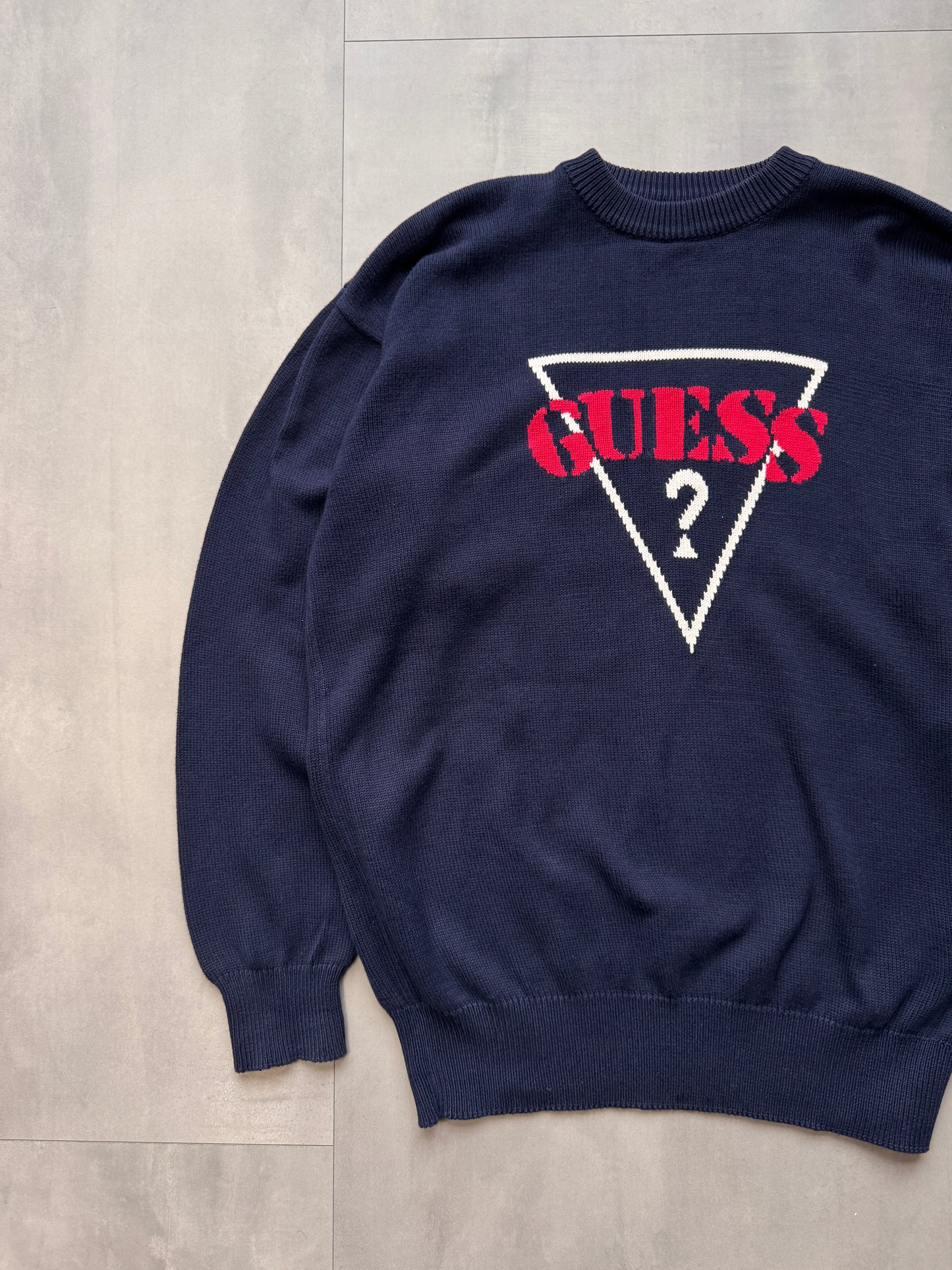 VINTAGE GUESS NAVY KNIT SWEATER - LARGE