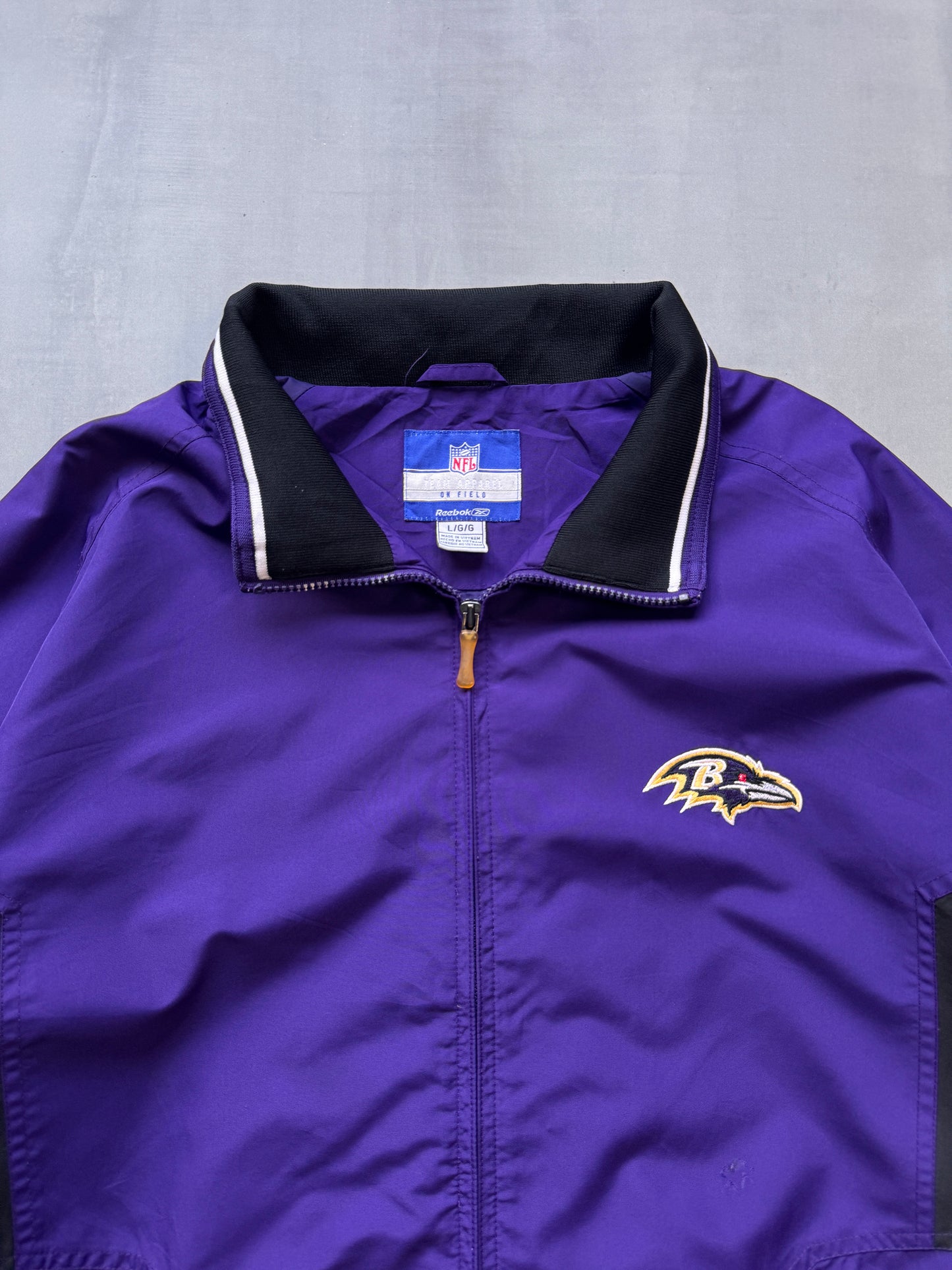 VINTAGE NFL REEBOK BALTIMORE RAVENS PURPLE TRACK JACKET - L