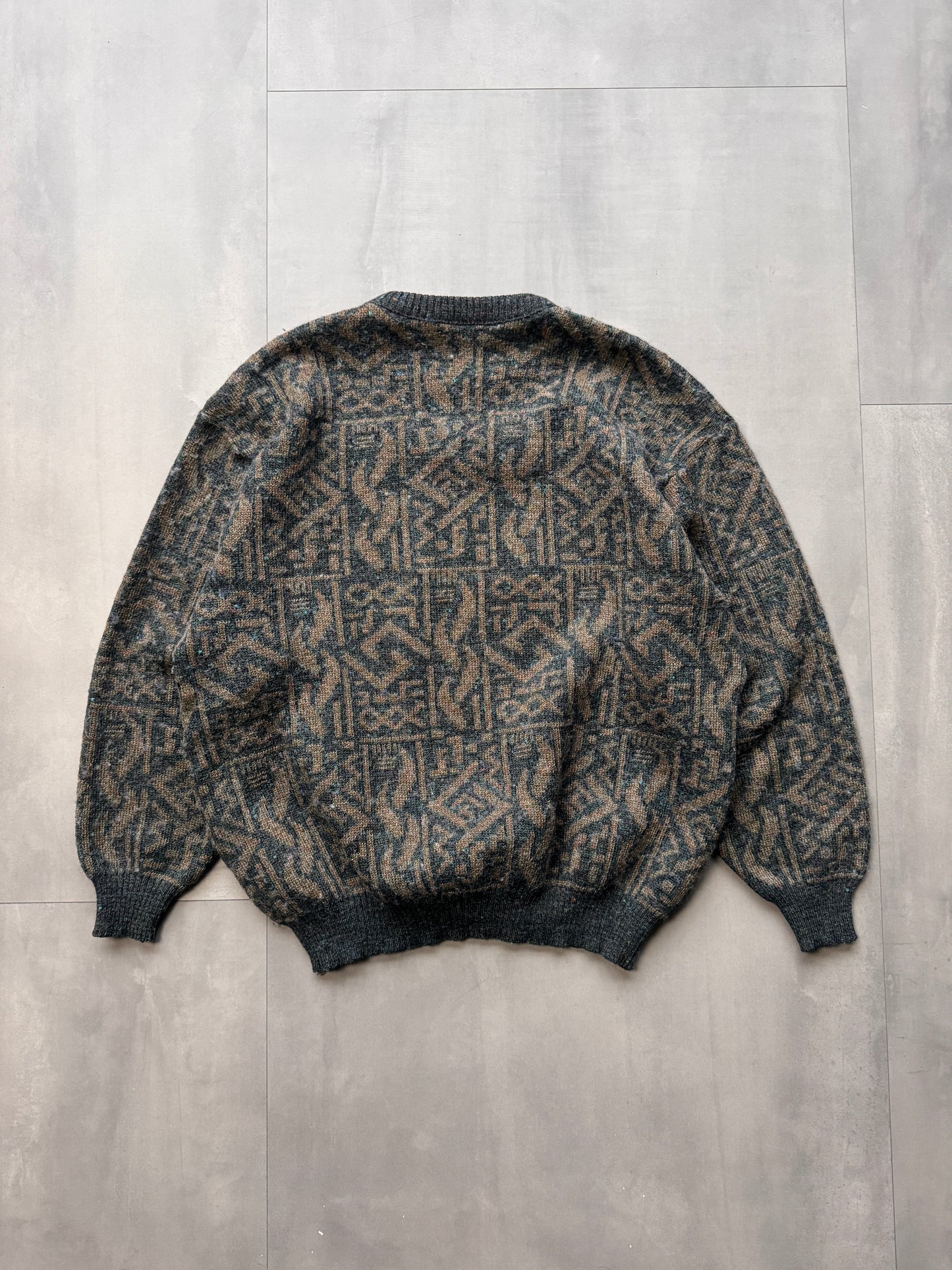 VINTAGE DARK GREEN/BROWN KNIT SWEATER - LARGE
