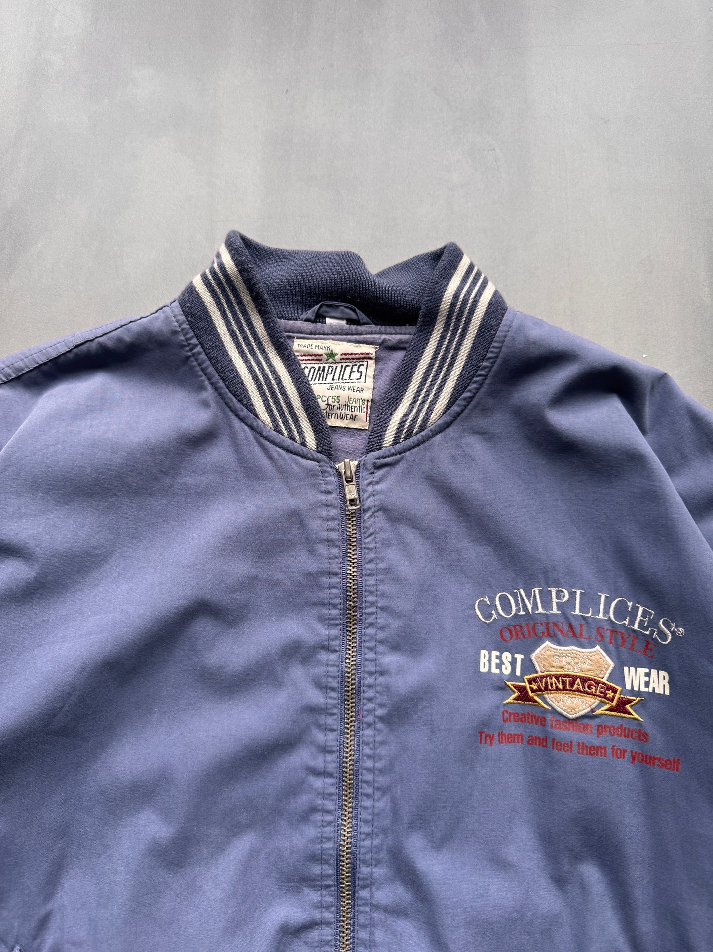 VINTAGE COMPLICES BLUE BOMBER JACKET - M