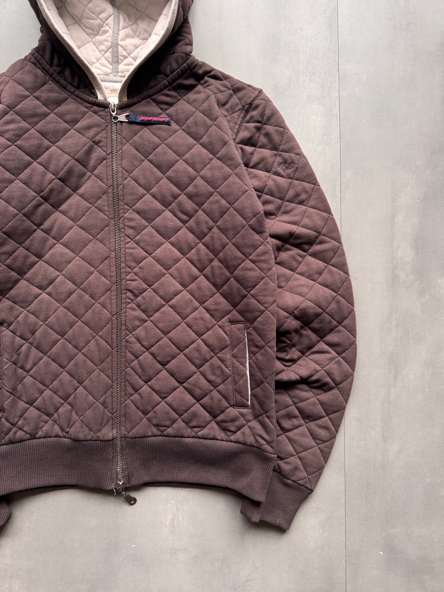 VINTAGE TIMBERLAND QUILTED BROWN ZIP UP HOODIE - S