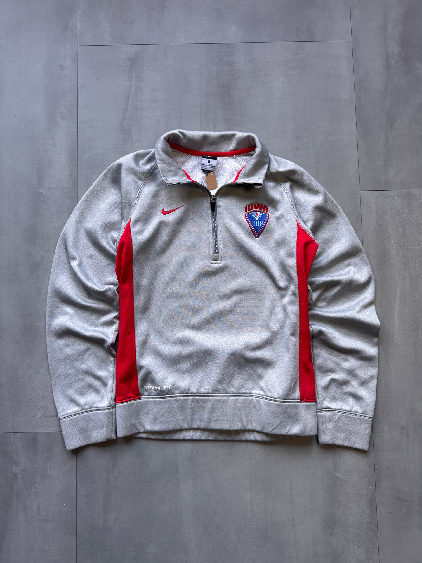 VINTAGE NIKE IOWA ODP GREY 1/4 ZIP SWEATER - XSMALL