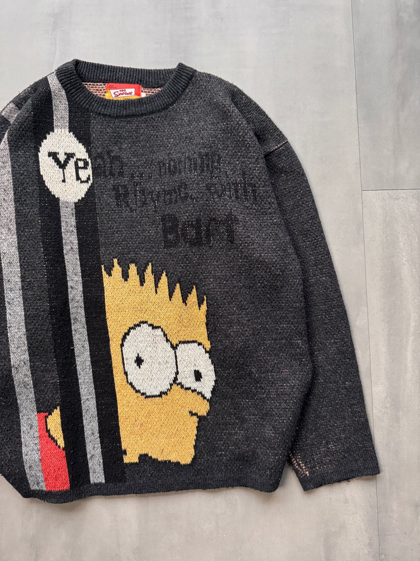 VINTAGE BART SIMPSON DARK GREY KNIT SWEATER - MEDIUM