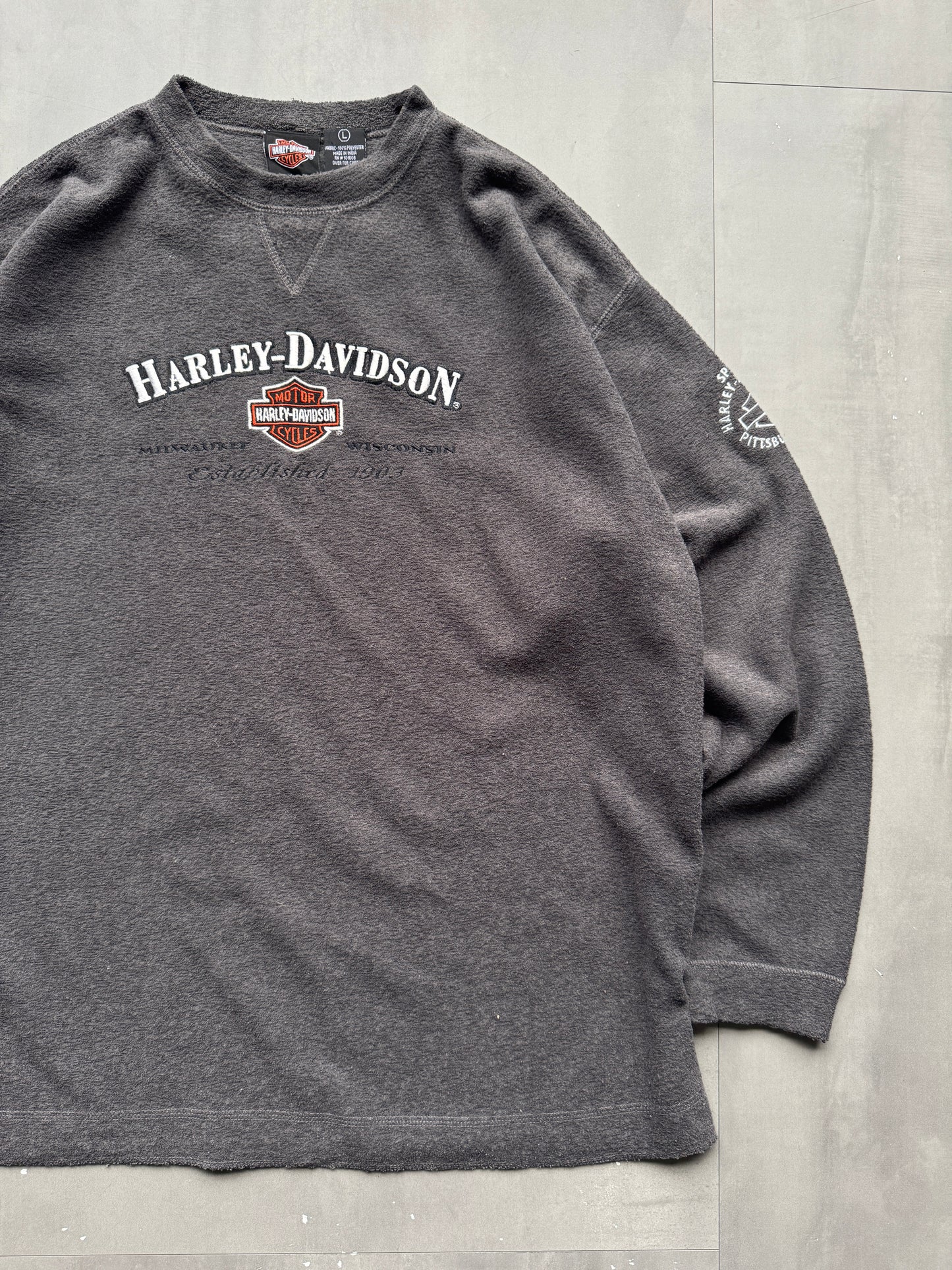 VINTAGE HARLEY DAVIDSON GREY FLEECE SWEATER - L