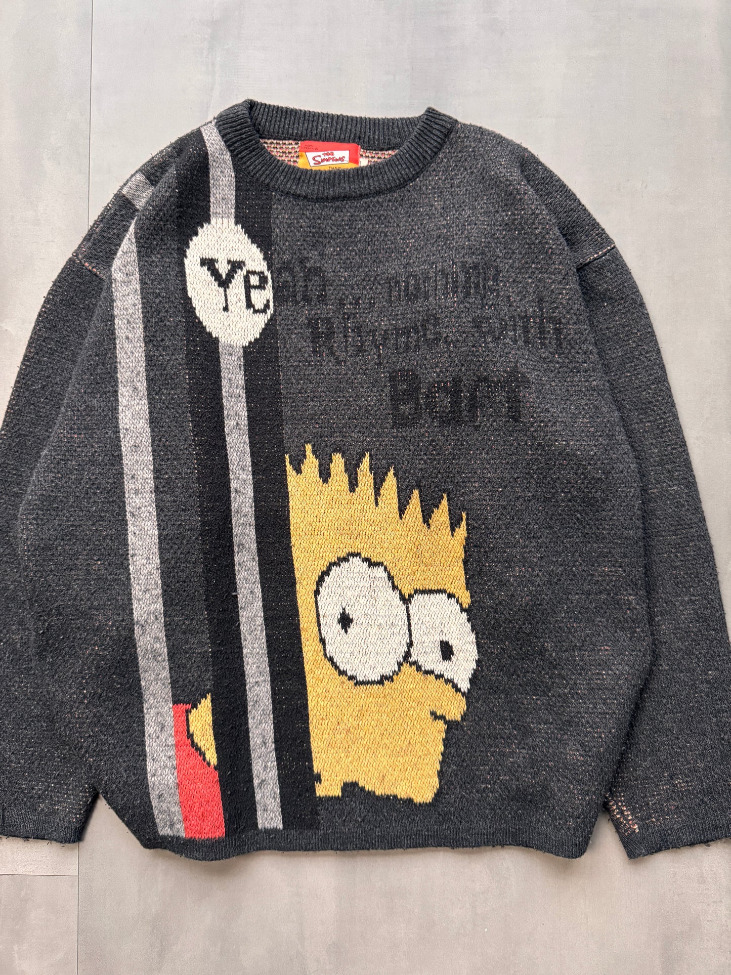 VINTAGE BART SIMPSON DARK GREY KNIT SWEATER - MEDIUM