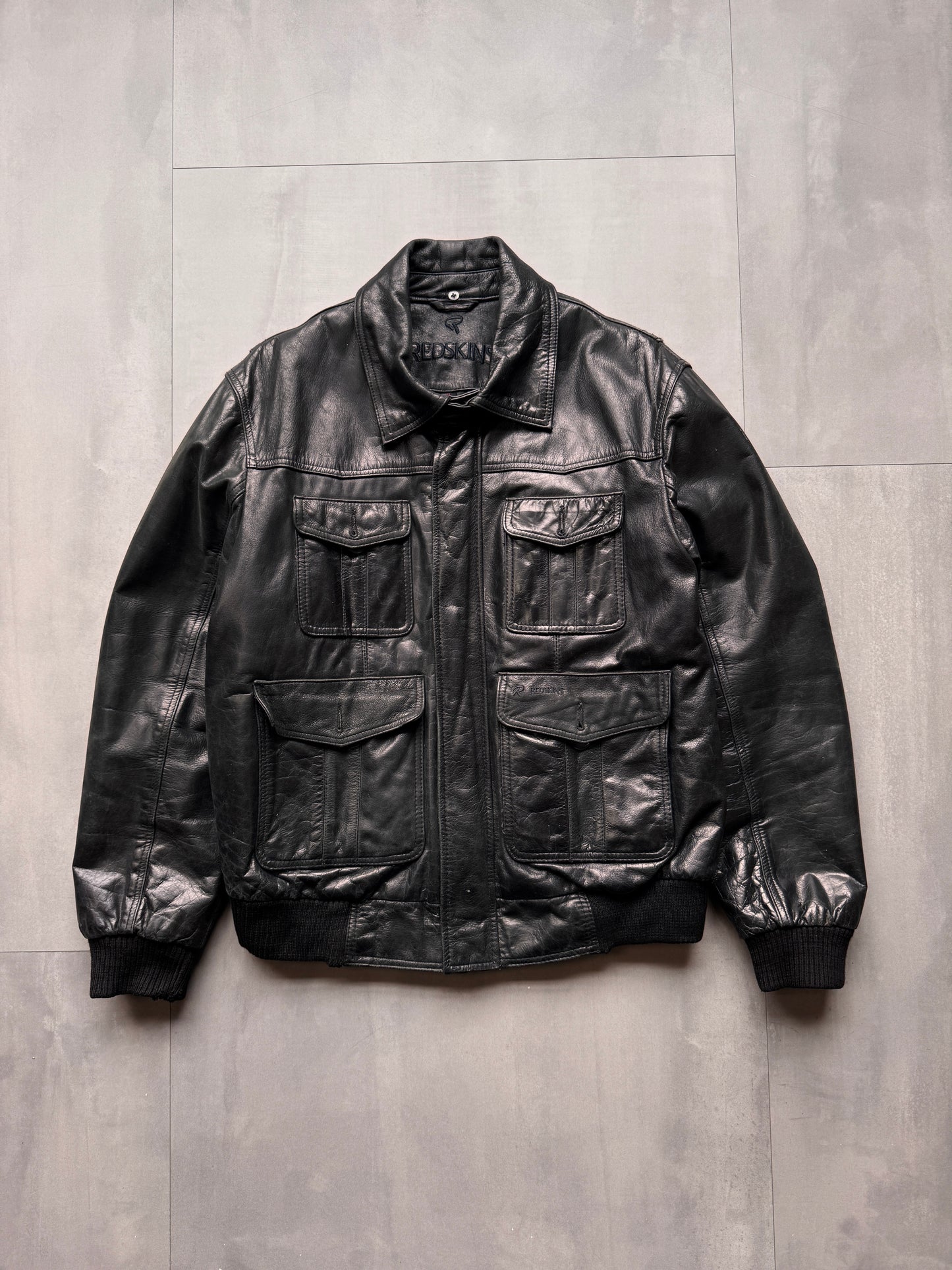 VINTAGE REDSKINS BLACK LEATHER JACKET - LARGE