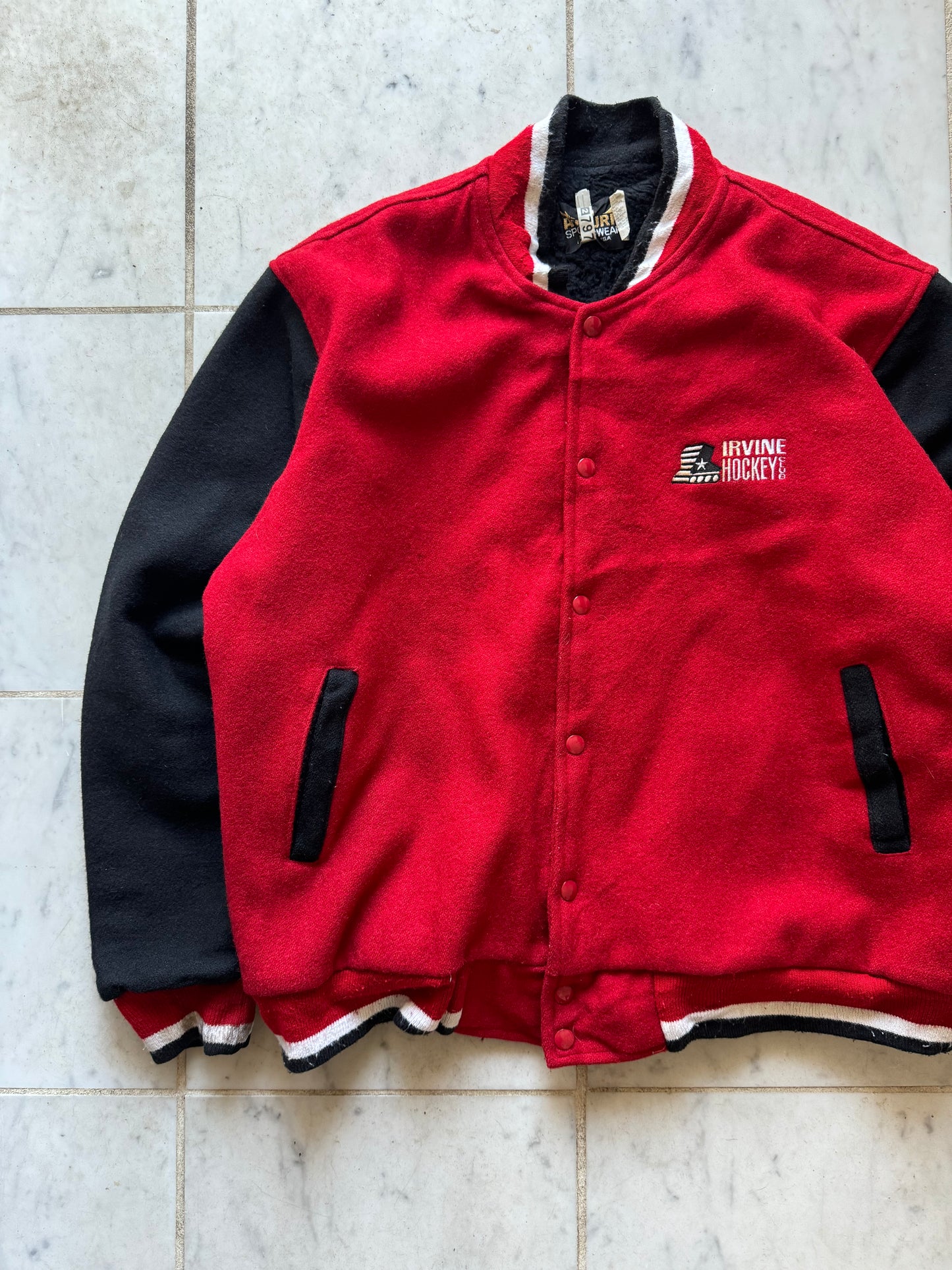 AUBURN SPORTSWEAR 'IRVINE HOCKEYCLUB' RED VARSITY JACKET - XLARGE