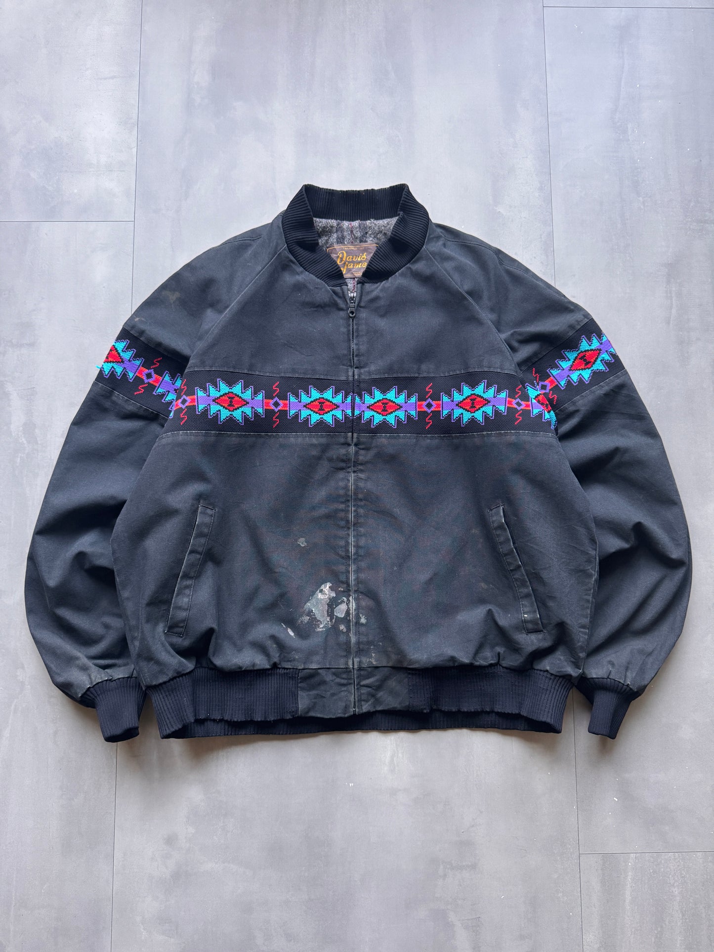 VINTAGE DAVIS JAMES NAVY AZTEC SANTA FE JACKET - L