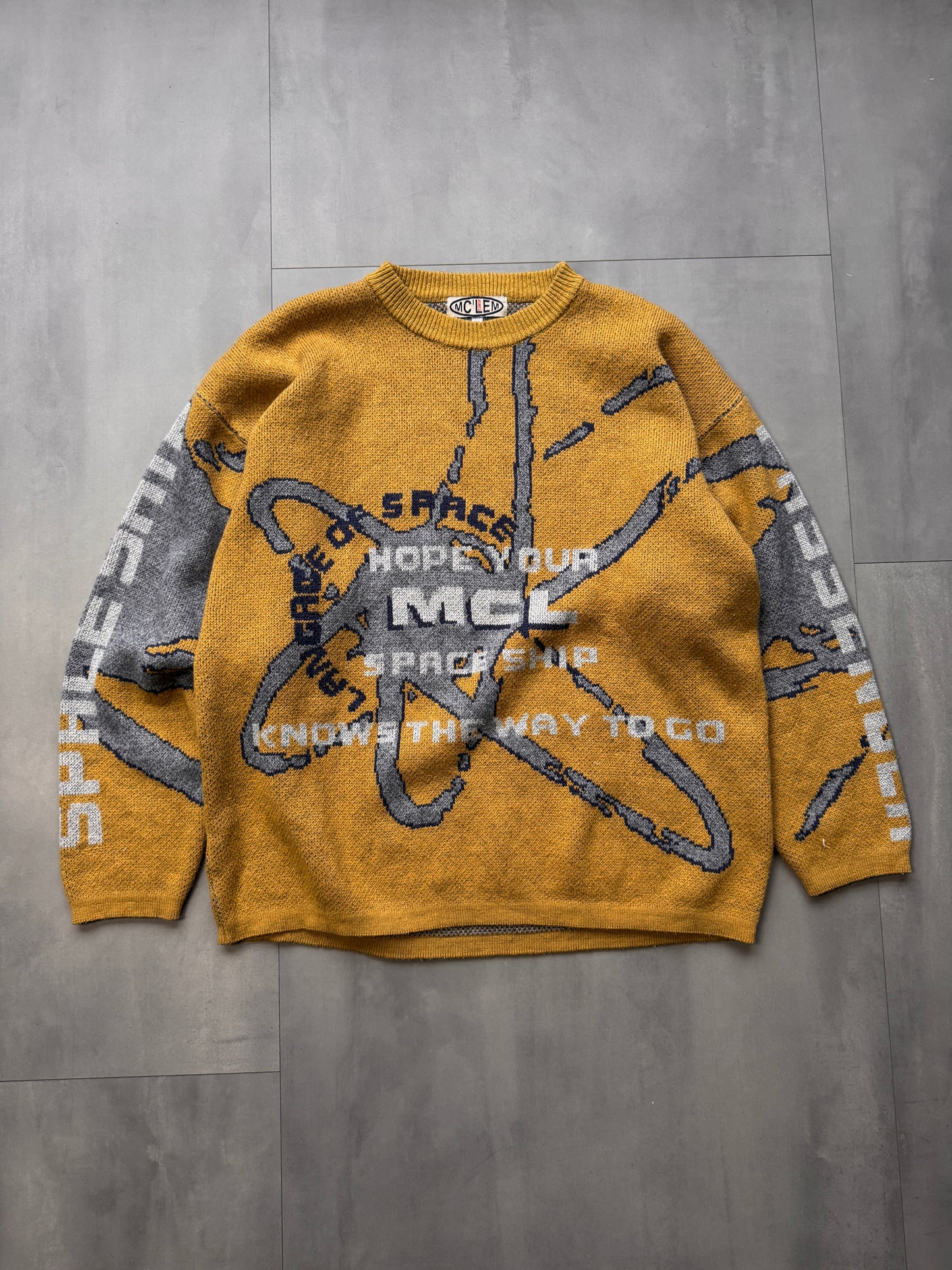 VINTAGE MC LEM YELLOW KNIT SWEATER - LARGE