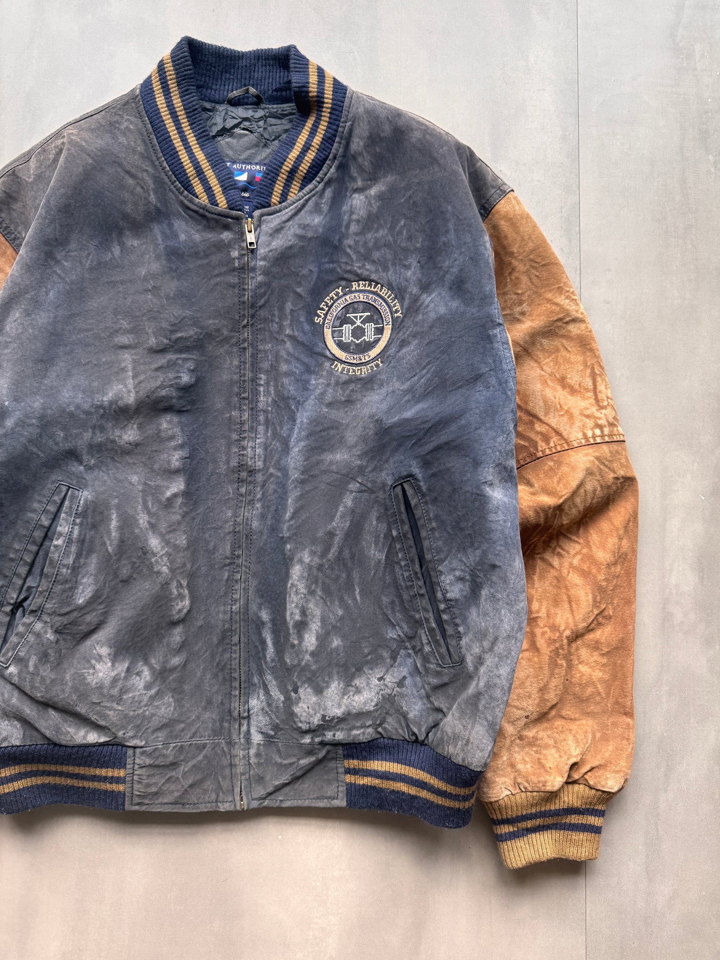 VINTAGE PORT AUTHORITY SUEDE BOMBER JACKET - M