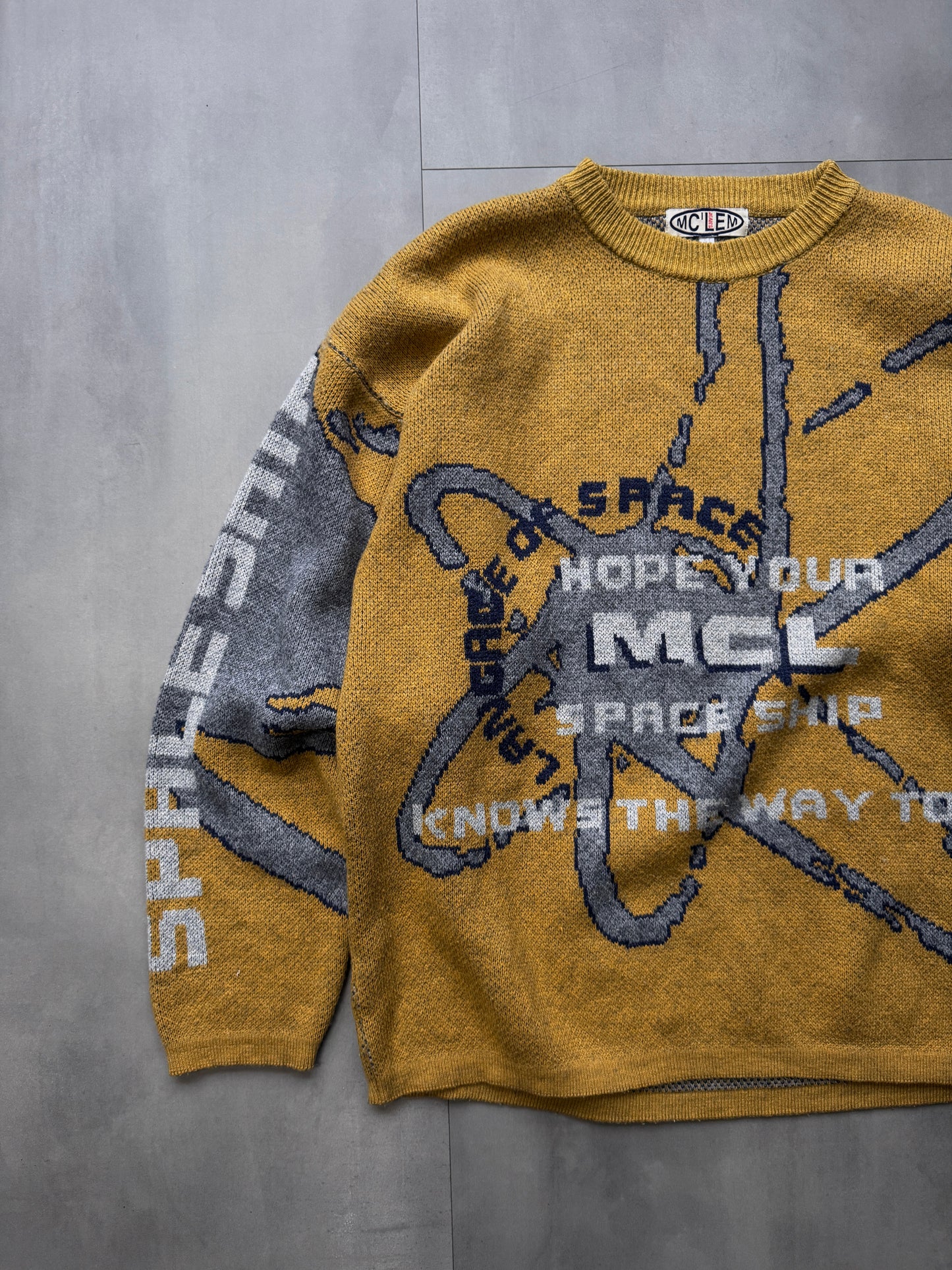 VINTAGE MC LEM YELLOW KNIT SWEATER - LARGE