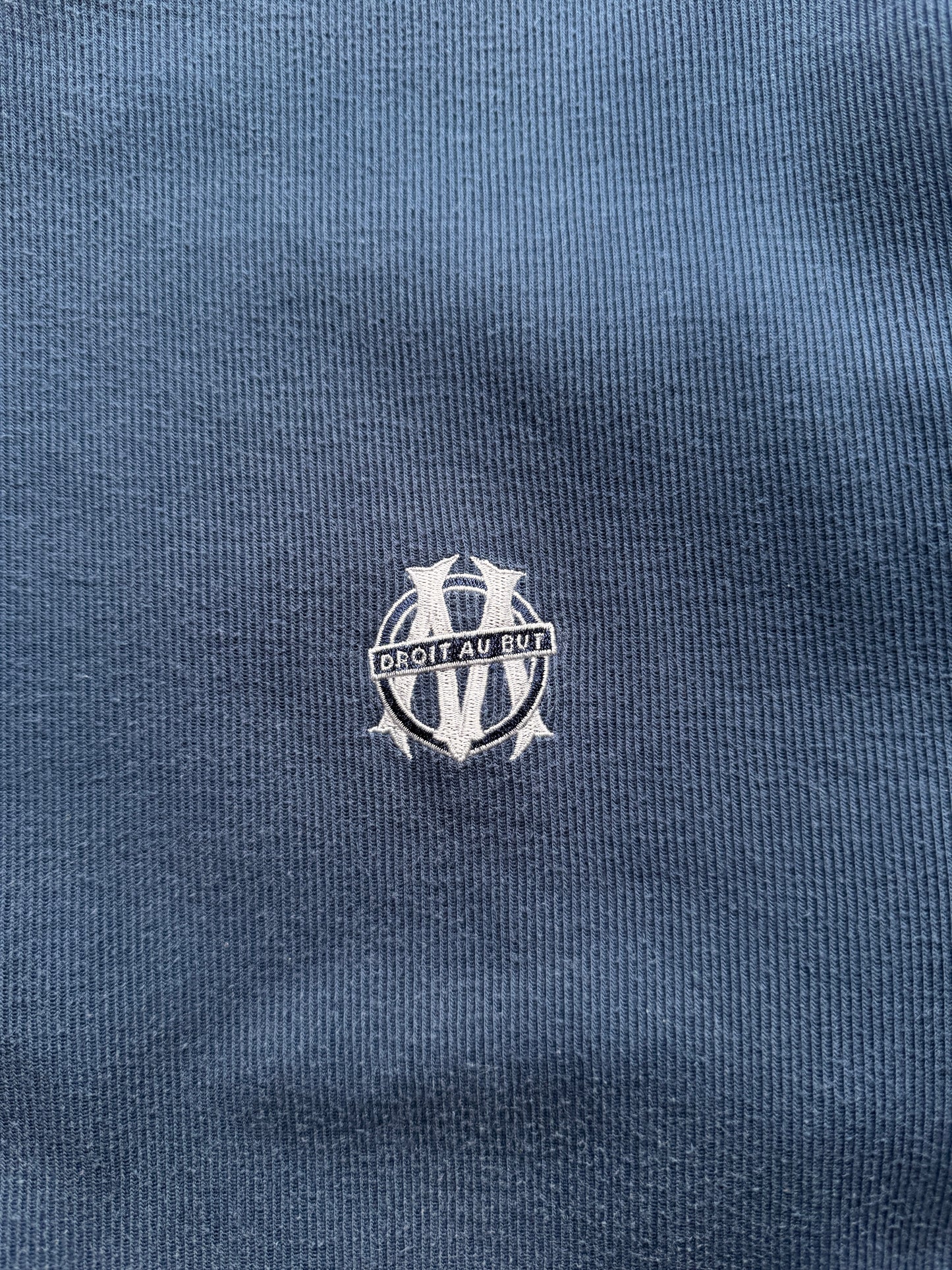 VINTAGE ADIDAS OLYMPIQUE MARSEILLE RIBBED NAVY BLUE SWEATER - L