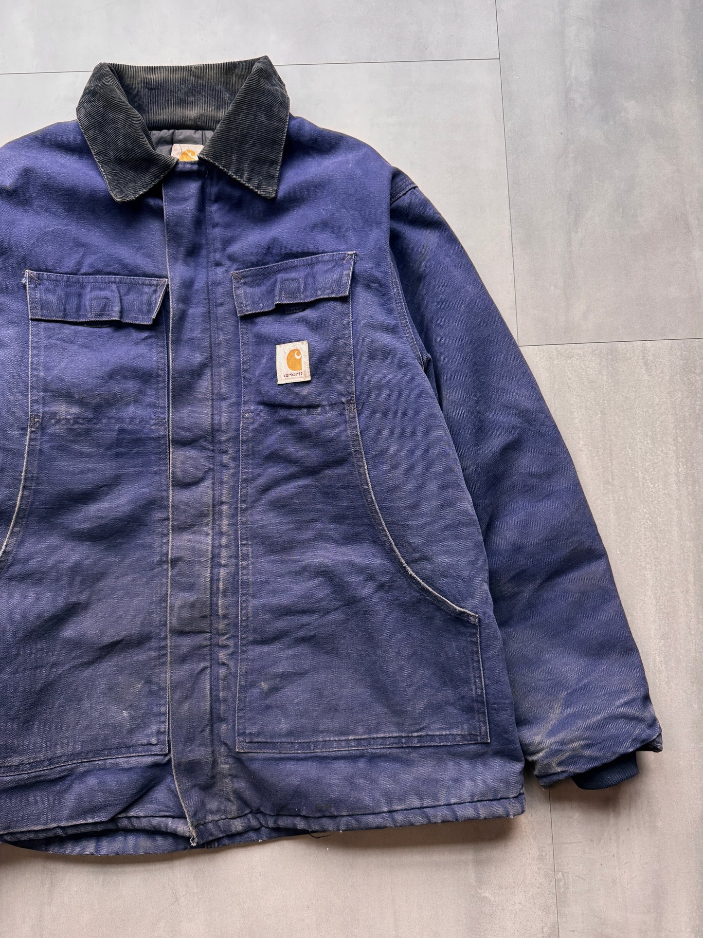 VINTAGE CARHARTT NAVY ARCTIC WORK JACKET WITH HOOD - XLARGE