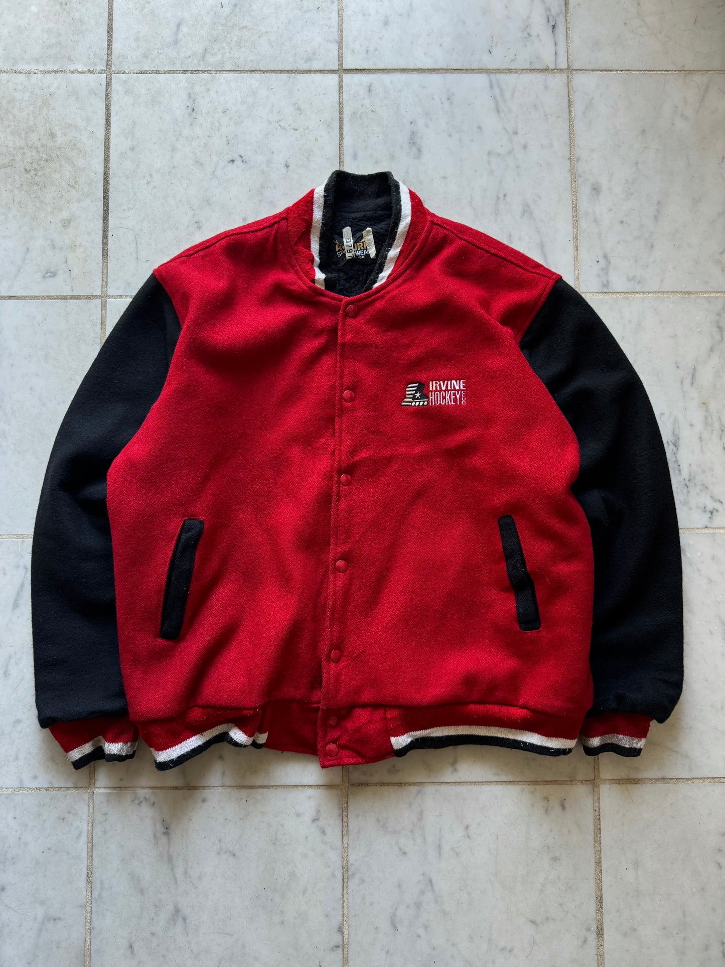 AUBURN SPORTSWEAR 'IRVINE HOCKEYCLUB' RED VARSITY JACKET - XLARGE