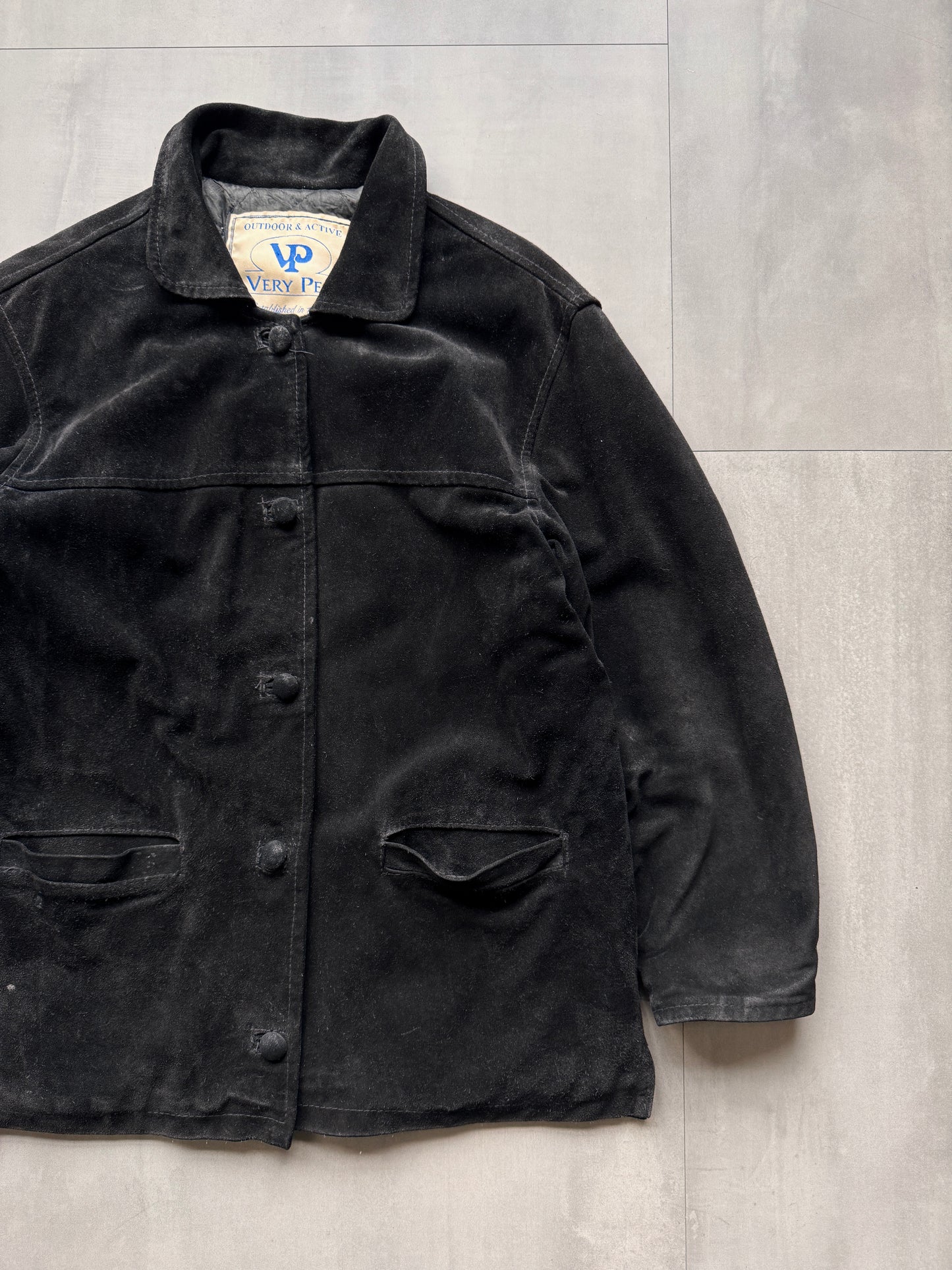 VINTAGE BLACK SUEDE LEATHER JACKET - MEDIUM