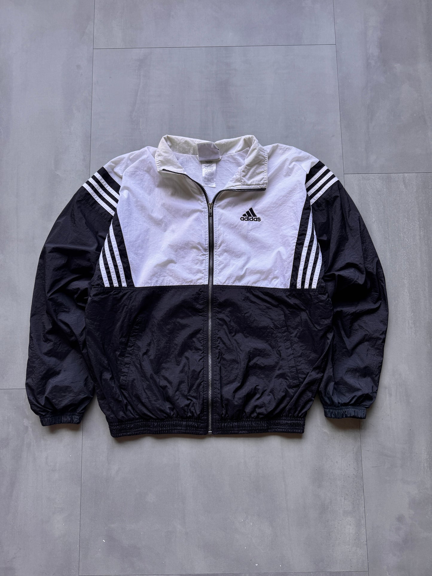 VINTAGE ADIDAS BLACK WHITE TRACK JACKET - L