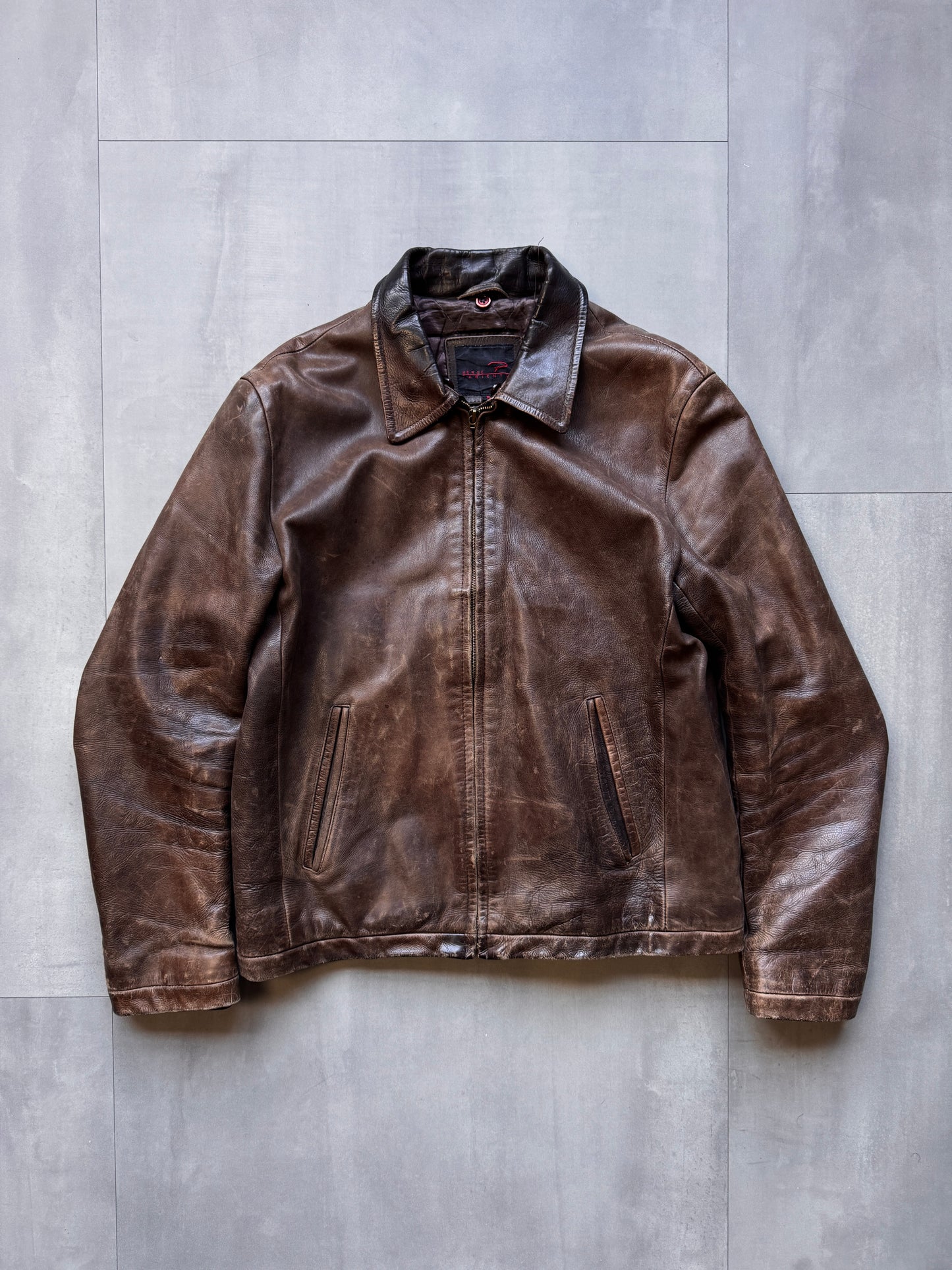 VINTAGE BROWN AGED LEATHER JACKET - MEDIUM