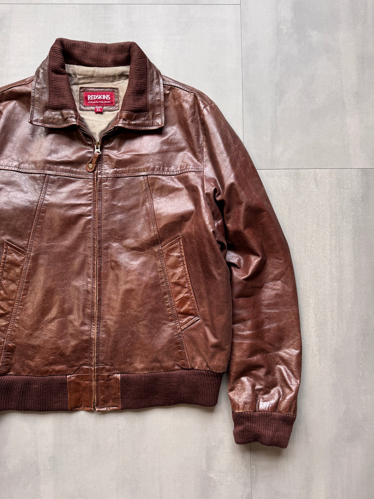 VINTAGE REDSKINS BROWN LEATHER JACKET - LARGE