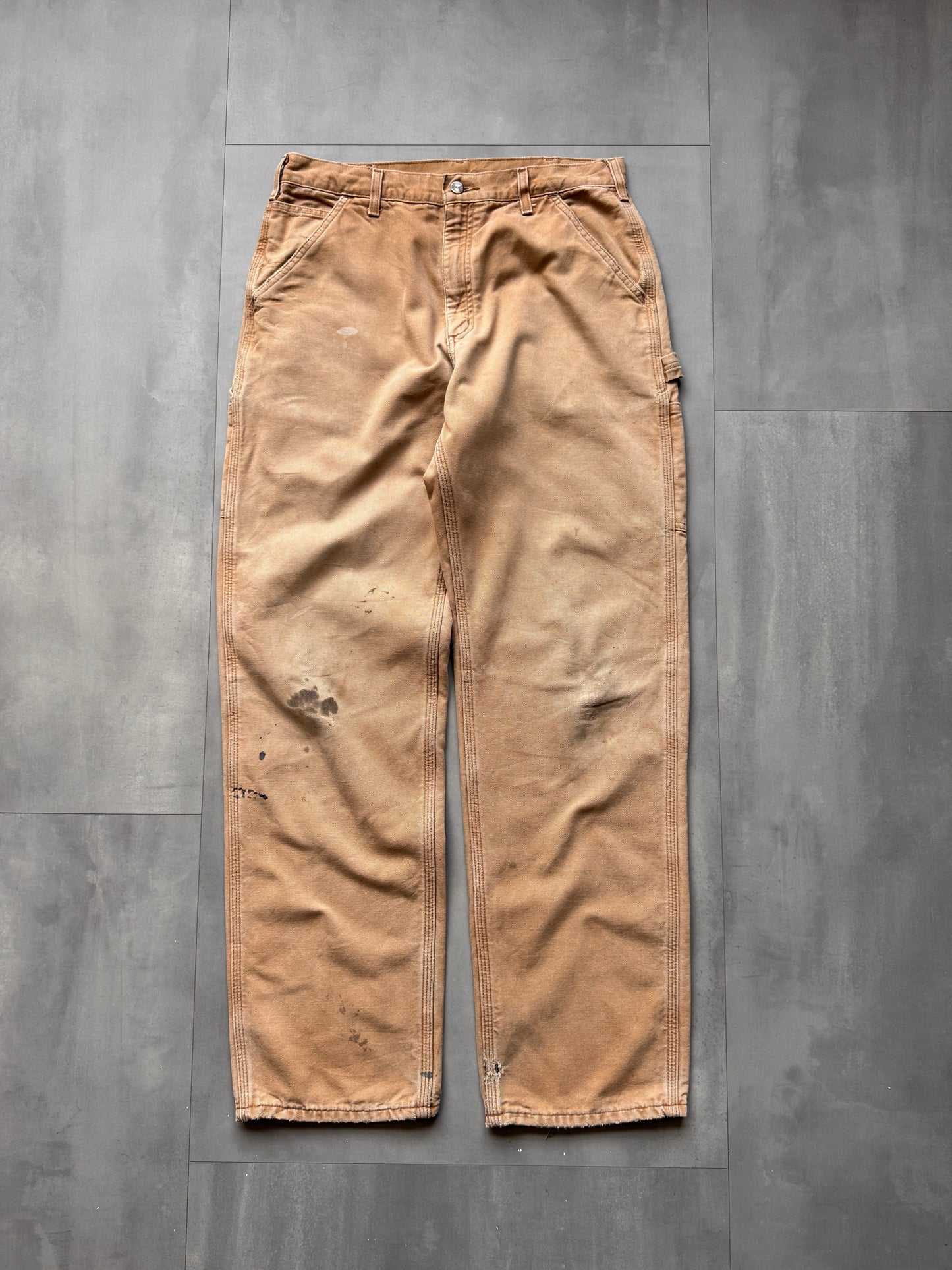 VINTAGE CARHARTT TAN BLANKET LINED CARPENTER PANTS - 36