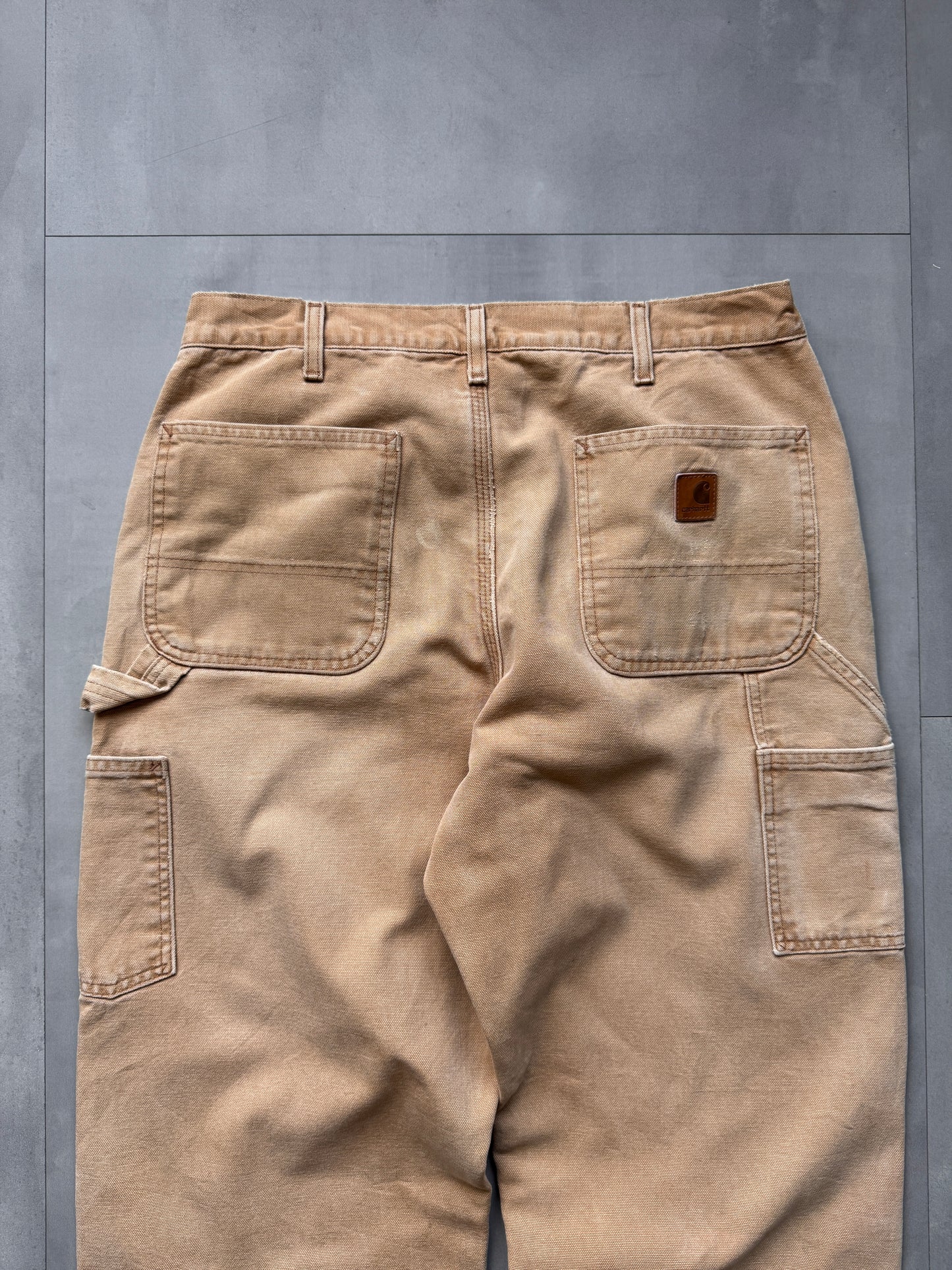 VINTAGE CARHARTT TAN BLANKET LINED CARPENTER PANTS - 36