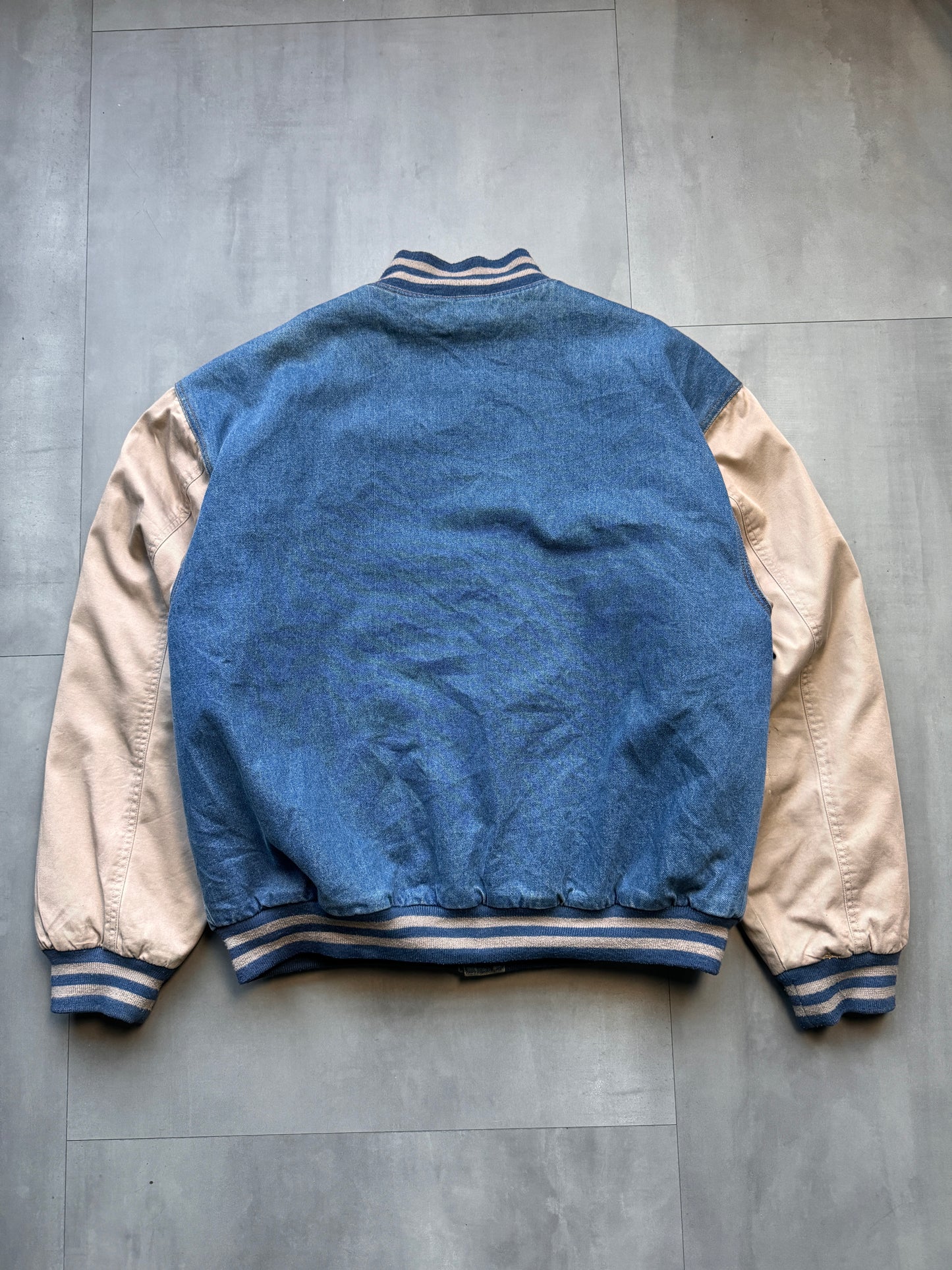 'PIZZA DI GIORNO' PADDED DENIM BASEBALL JACKET - XLARGE
