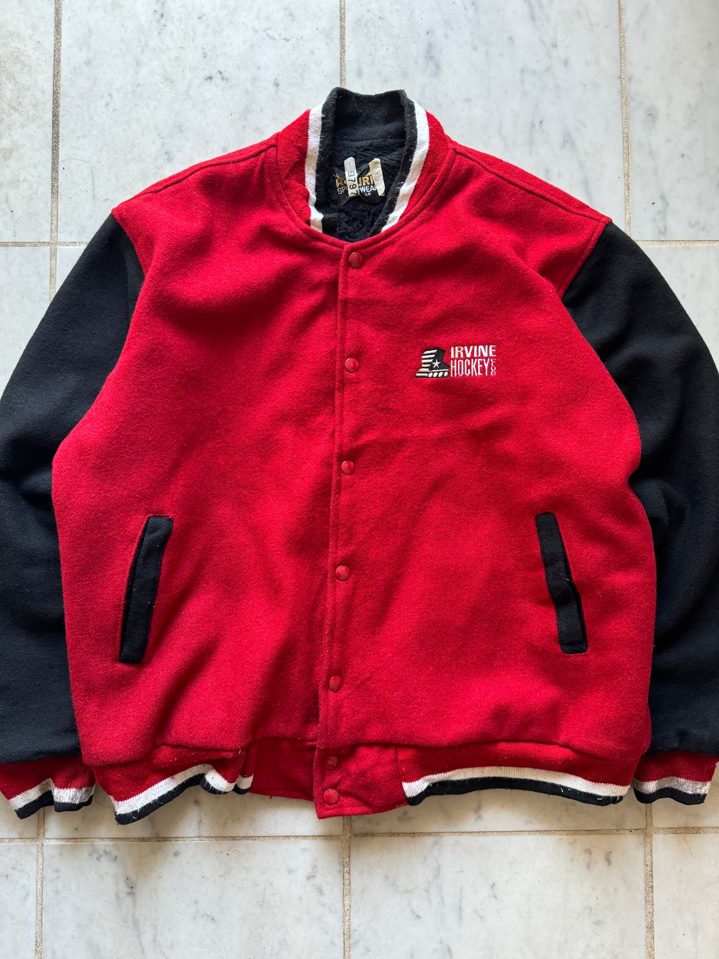 AUBURN SPORTSWEAR 'IRVINE HOCKEYCLUB' RED VARSITY JACKET - XLARGE