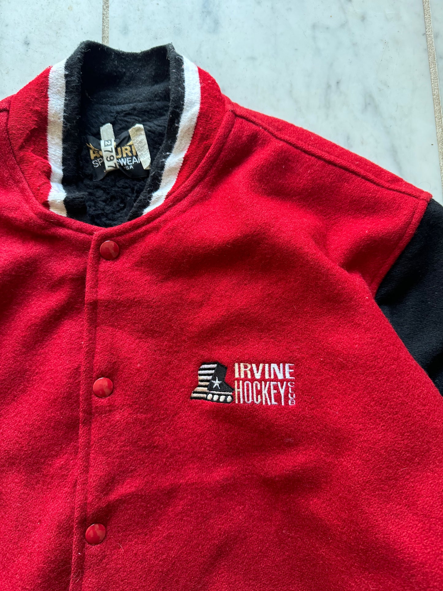 AUBURN SPORTSWEAR 'IRVINE HOCKEYCLUB' RED VARSITY JACKET - XLARGE