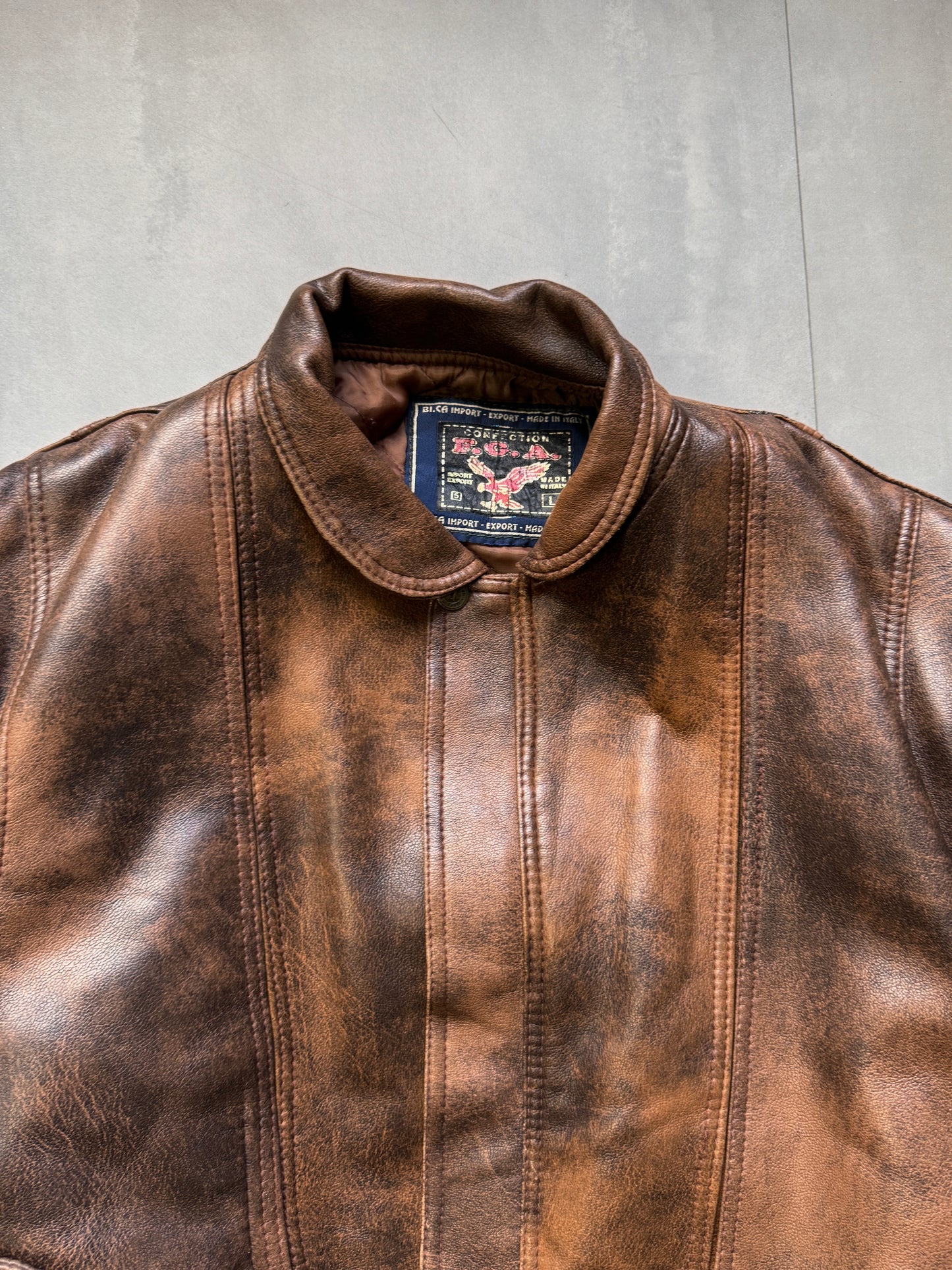 BROWN FAUX LEATHER JACKET - LARGE